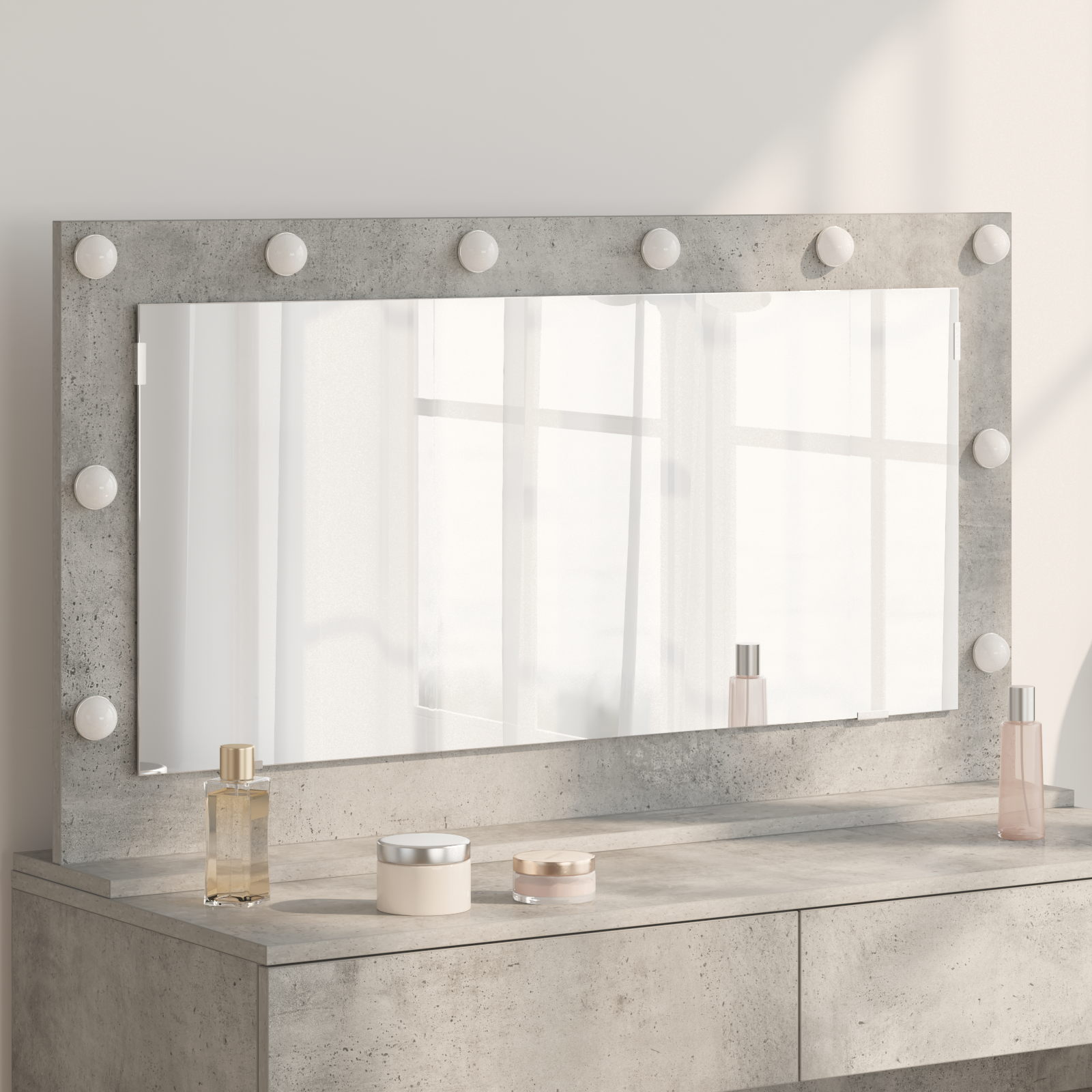 Make-up Spiegel Beton grijs Beton 100 x 55 x 18 cm Spiegel