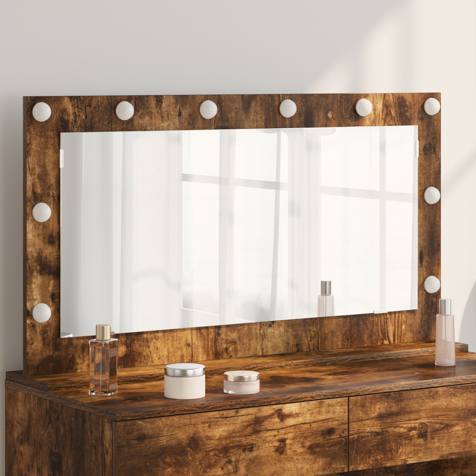 Make-up Spiegel Gerookt Eiken Hout, Glas 100 x 55 x 18 cm