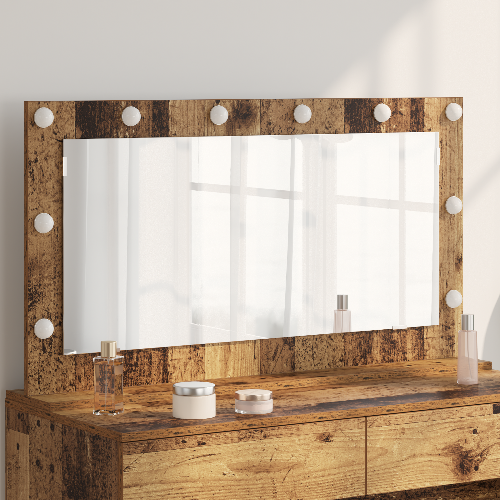 Spiegel voor kaptafel Oud hout Hout en Glas 100 x 55 x 18 cm