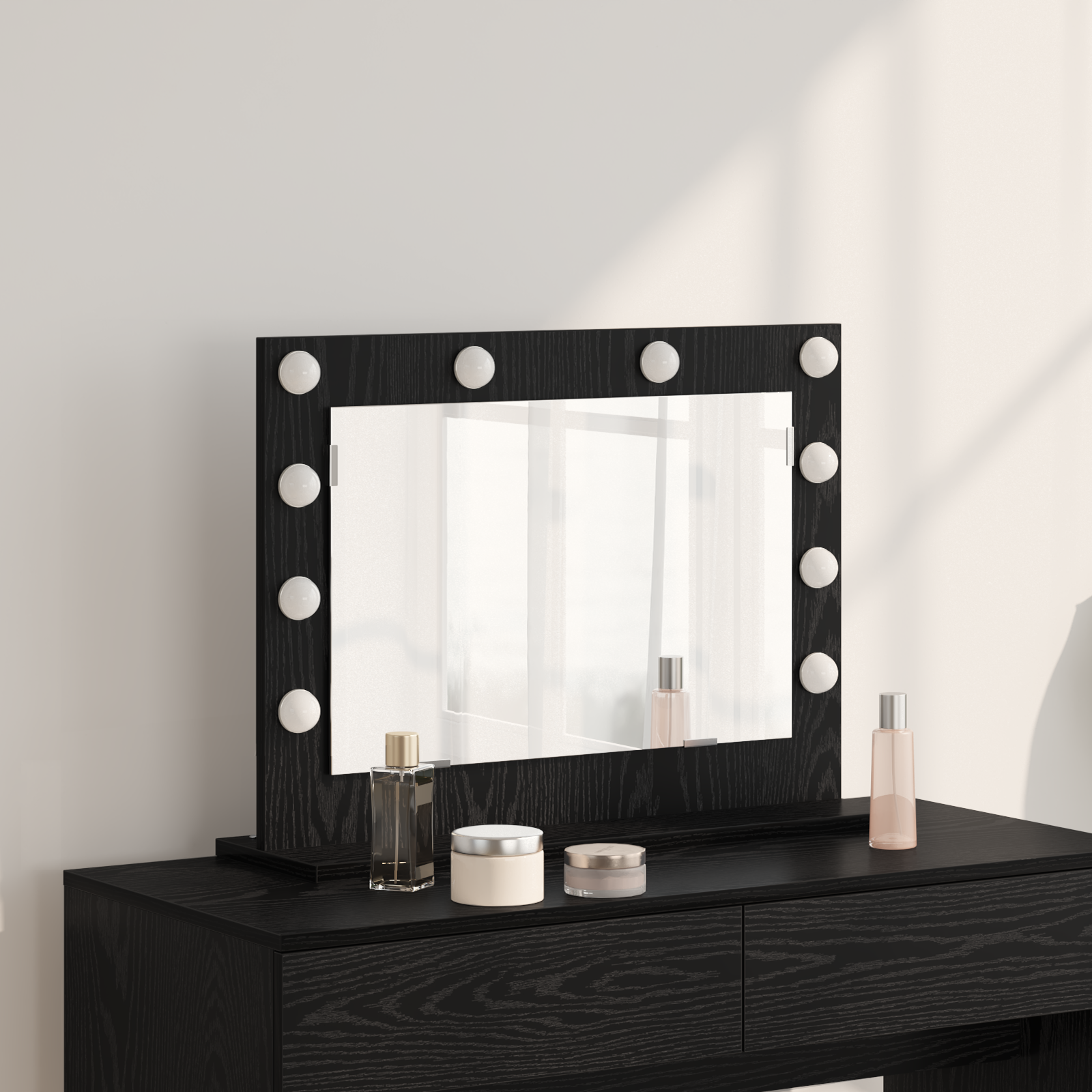 Vanity Mirror with LED Lights Black Oak 60x45x18 cm