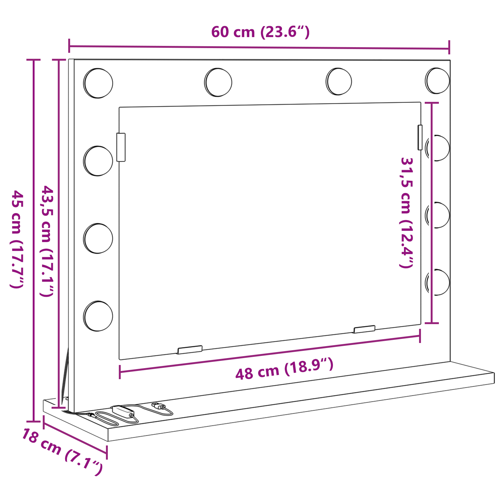Vanity Mirror Smoked oak Wood, Glass 60 x 45 x 18 cm Mirror - Image 9