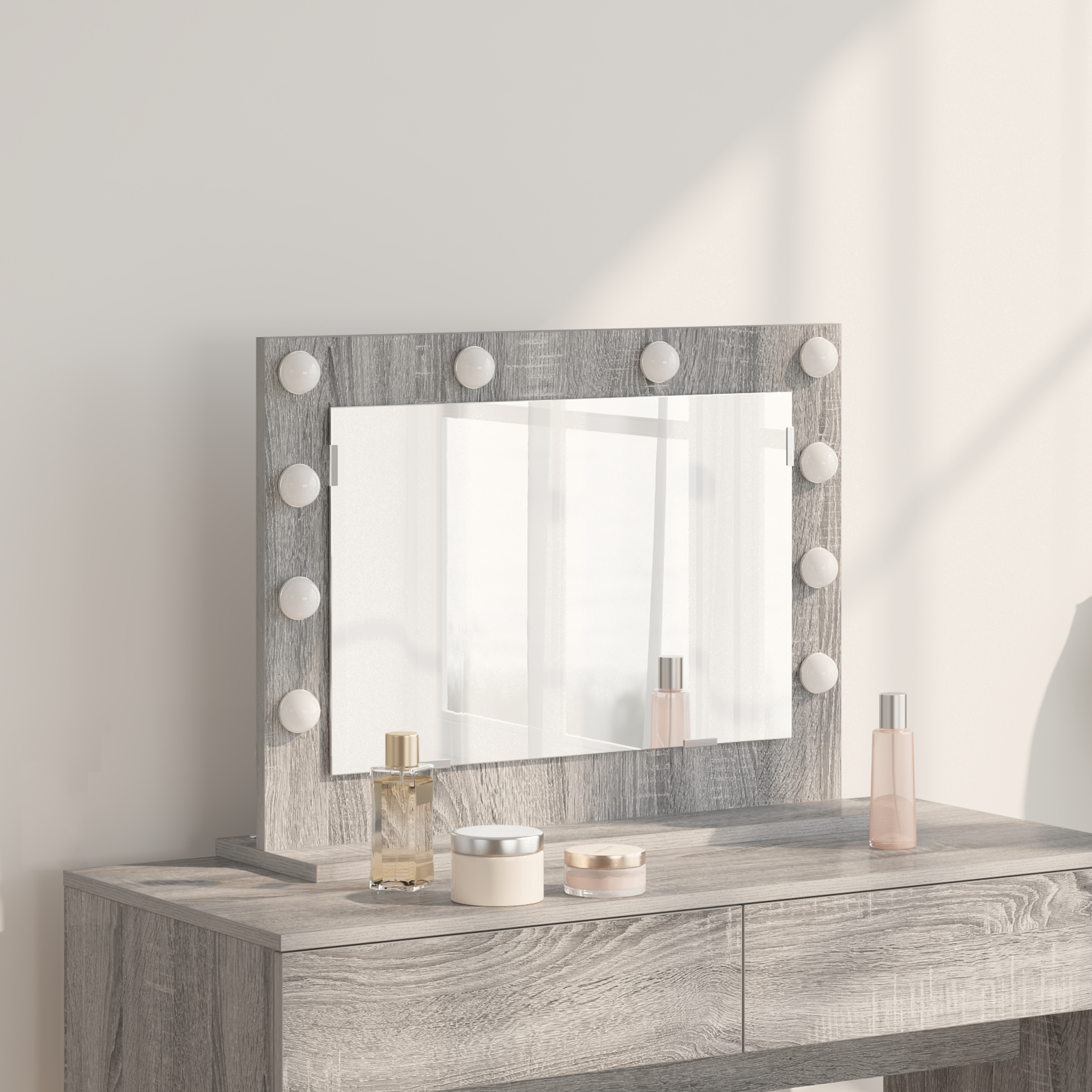 Kaptafel Spiegel Grijs Sonoma MDF, Glas 60 x 45 x 18 cm