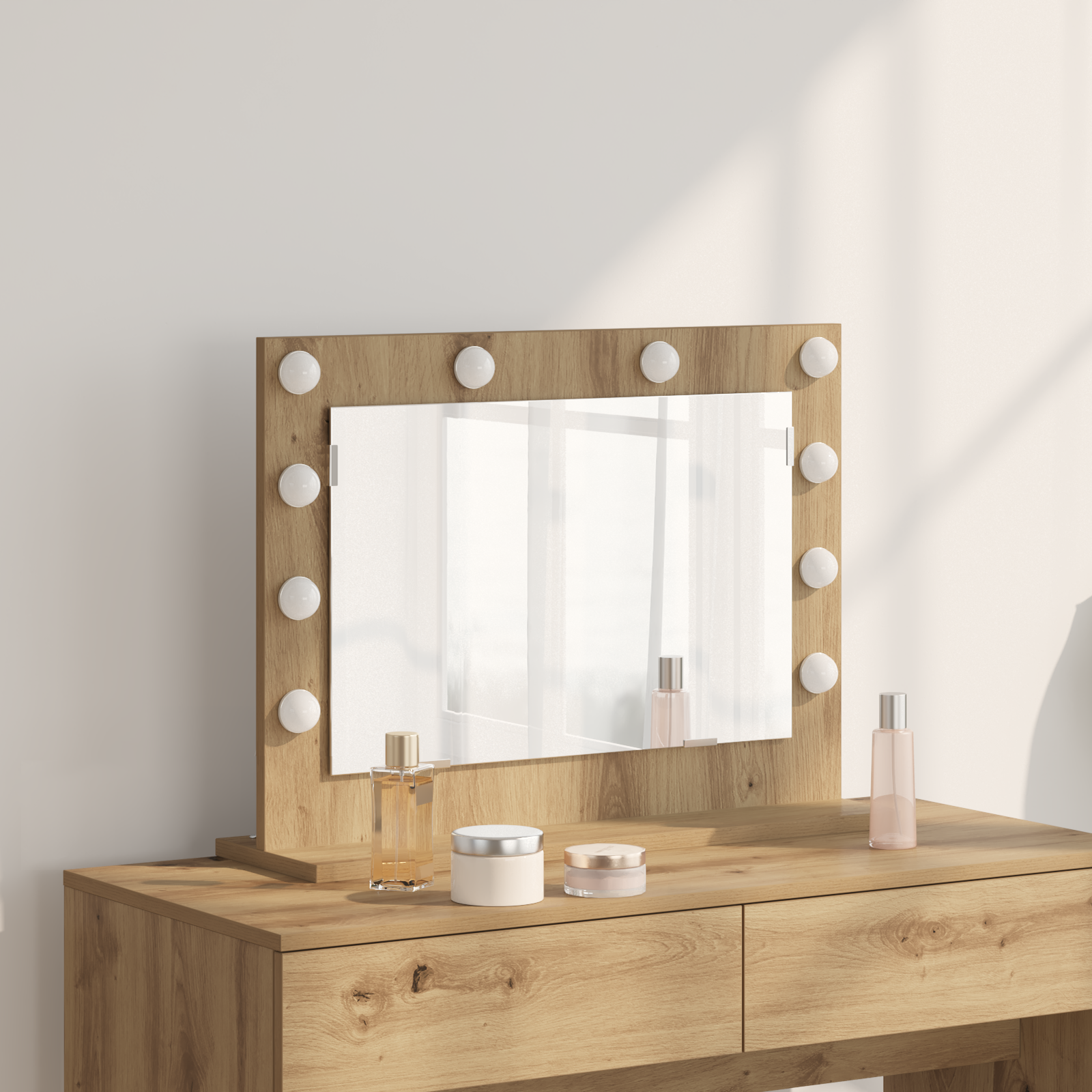 Make-up Spiegel Eiken Bewerkt Hout 60 x 45 x 18 cm