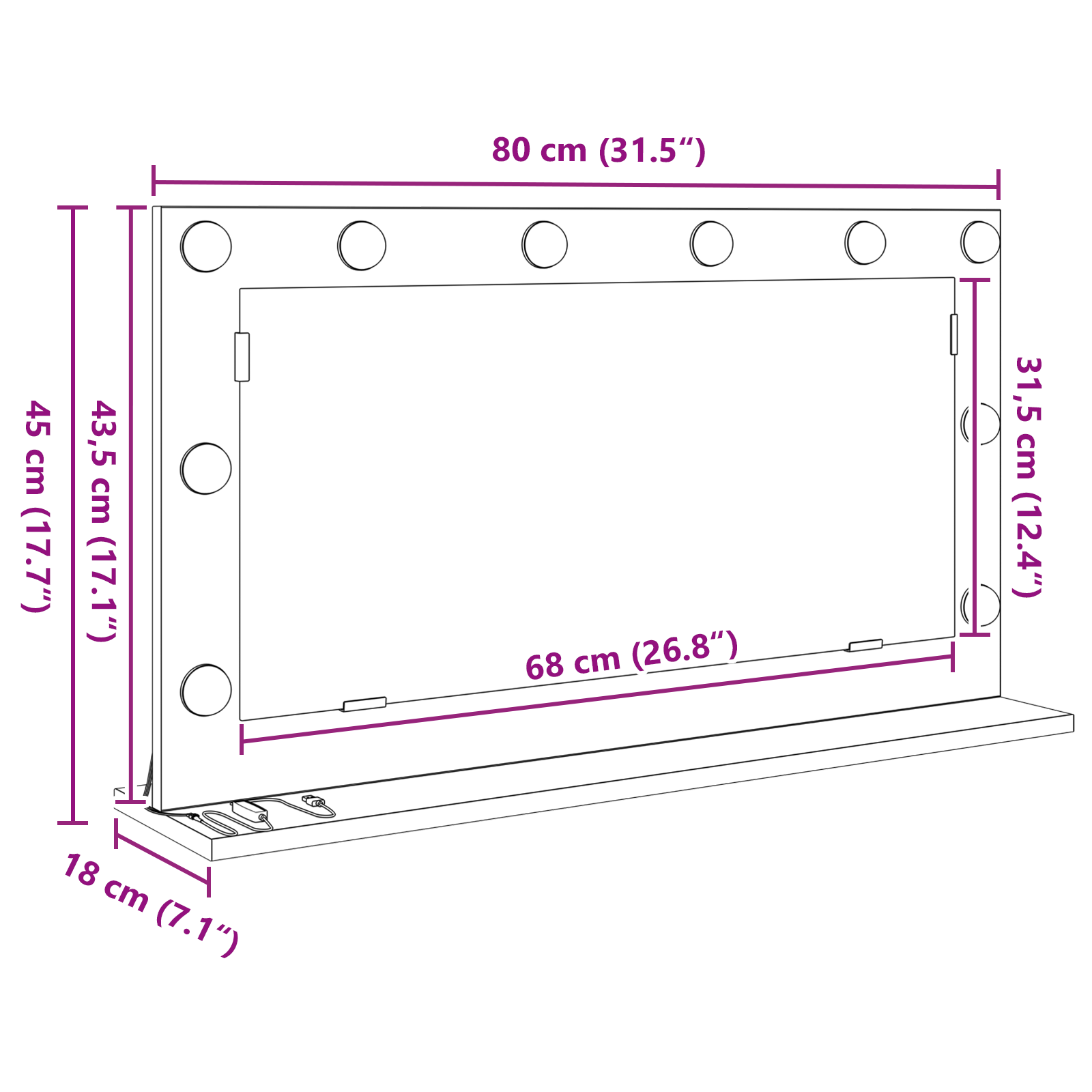 Veidrodžių šviestuvas su LED šviesomis Baltas 80x45x18 cm - Image 9