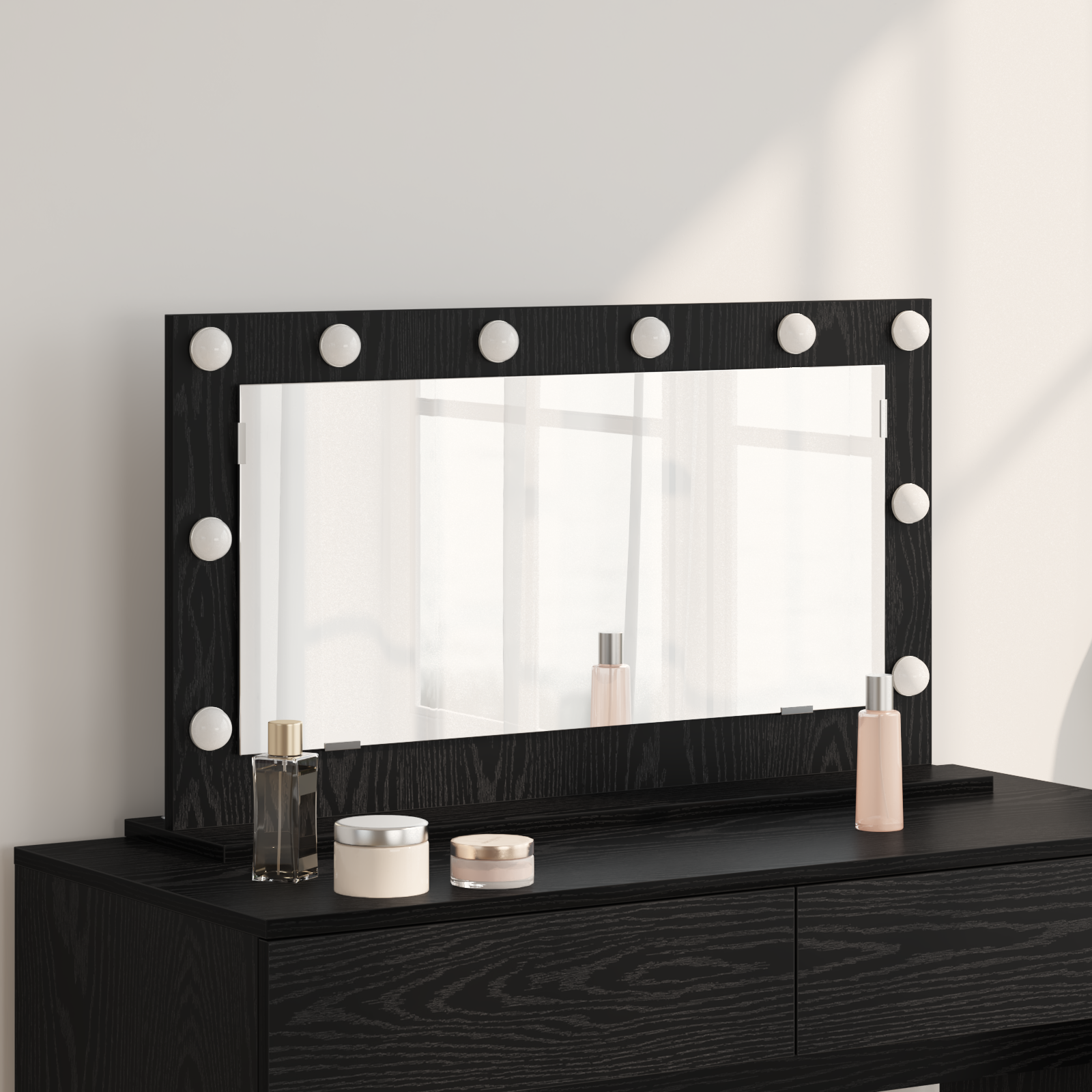 Vanity Spiegel met LED Verlichting Zwart Eiken 80x45x18 cm