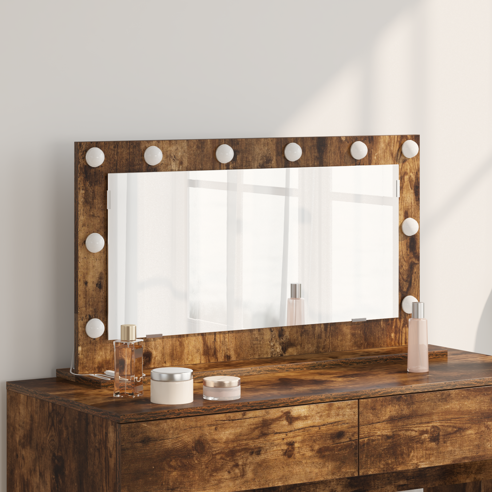 Make-up Spiegel Rookeiken, zilver Hout, glas 80 x 45 cm Spiegel