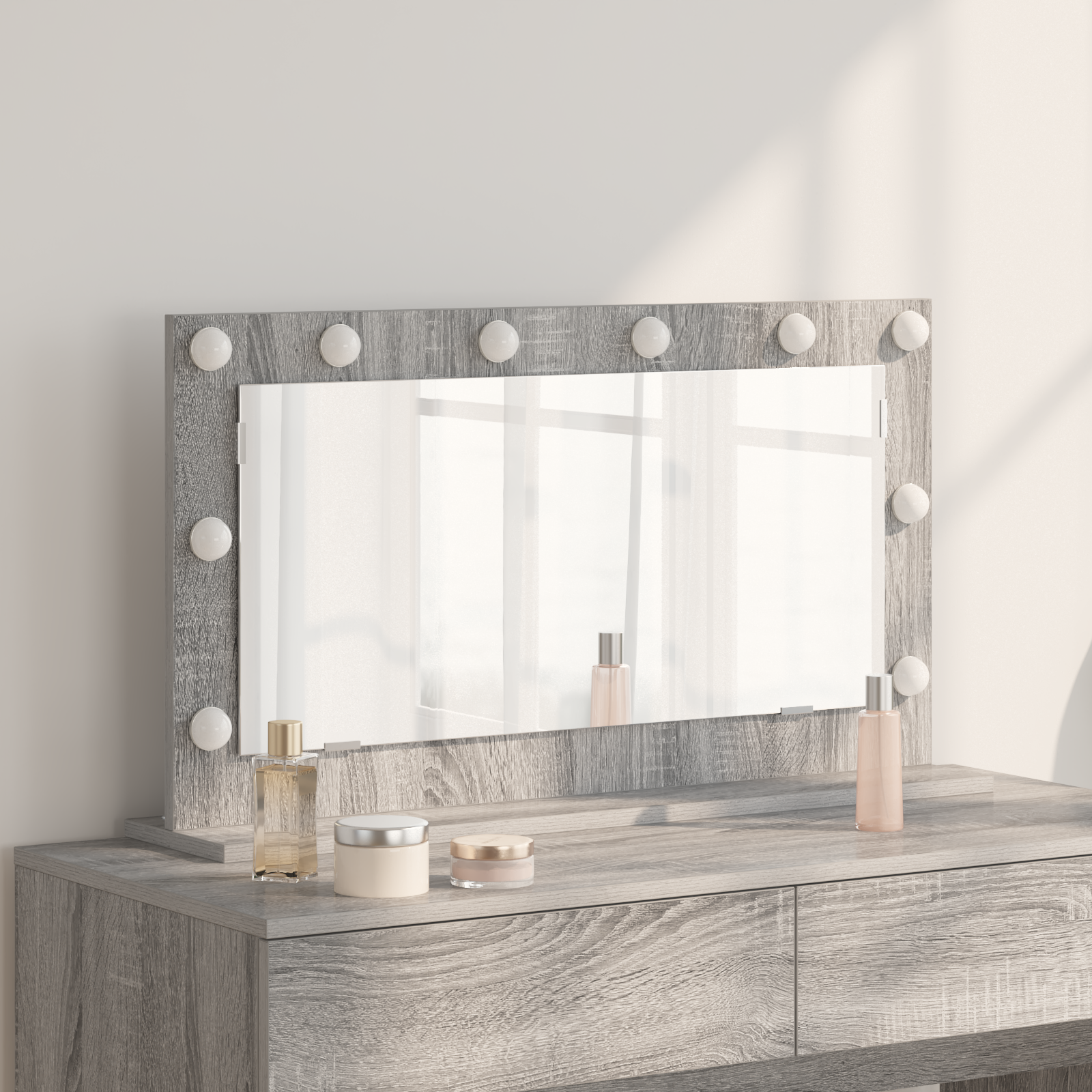 Make-up Spiegel Grijs Sonoma Spaanplaat, Glas 80 x 45 x 18 cm