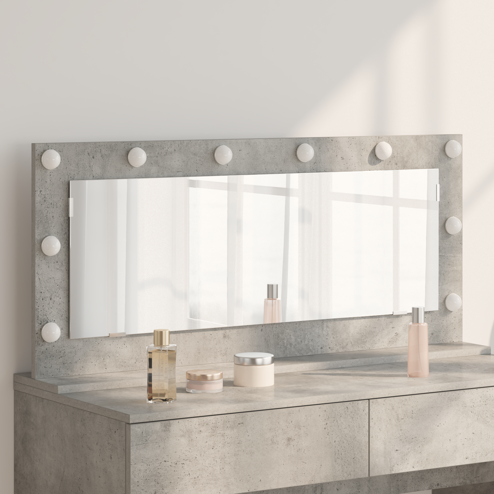 Vanity Spiegel met LED Verlichting Beton Grijs 100x45x18 cm
