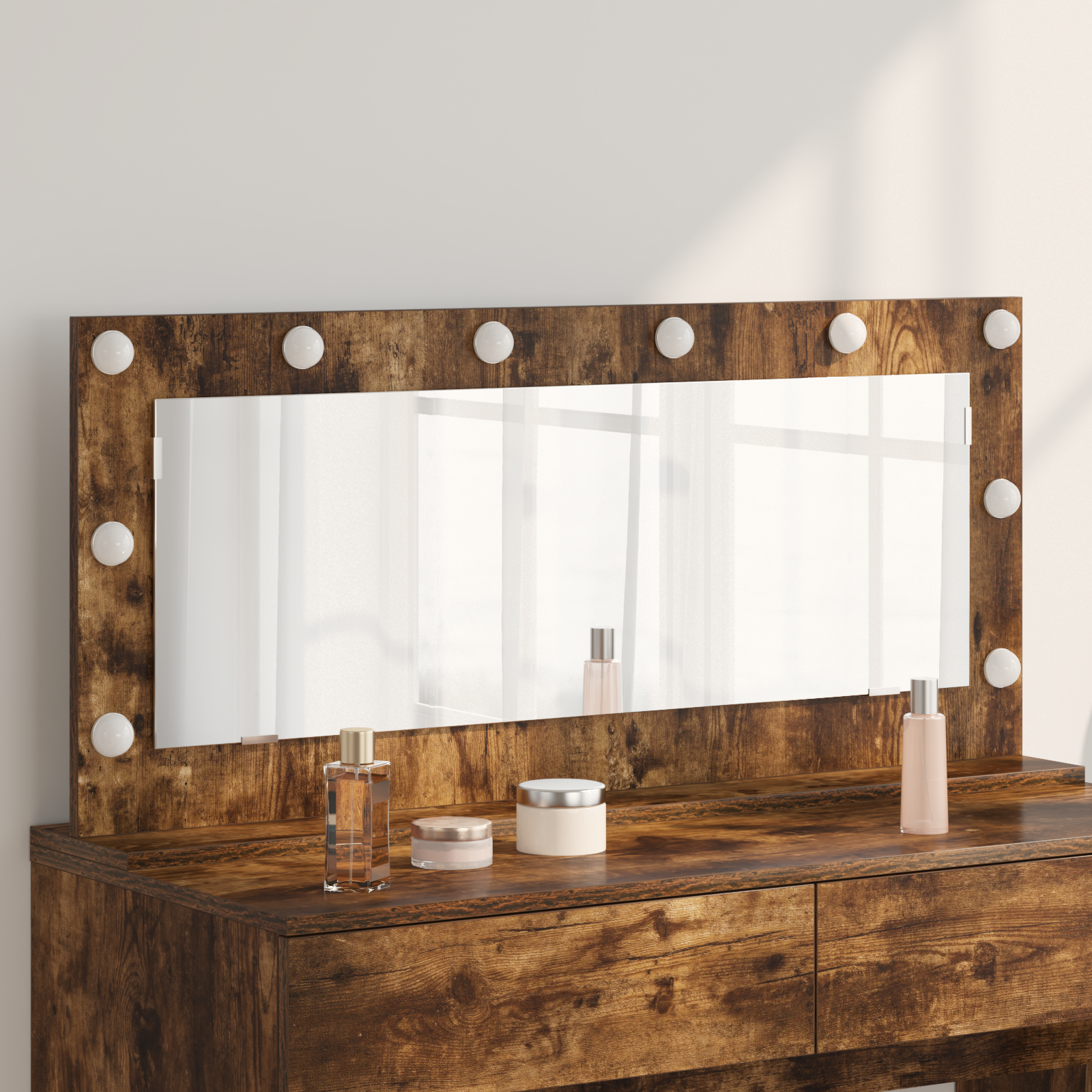 Vanity Spiegel met LED Verlichting Gerookt Eiken 100x45x18 cm