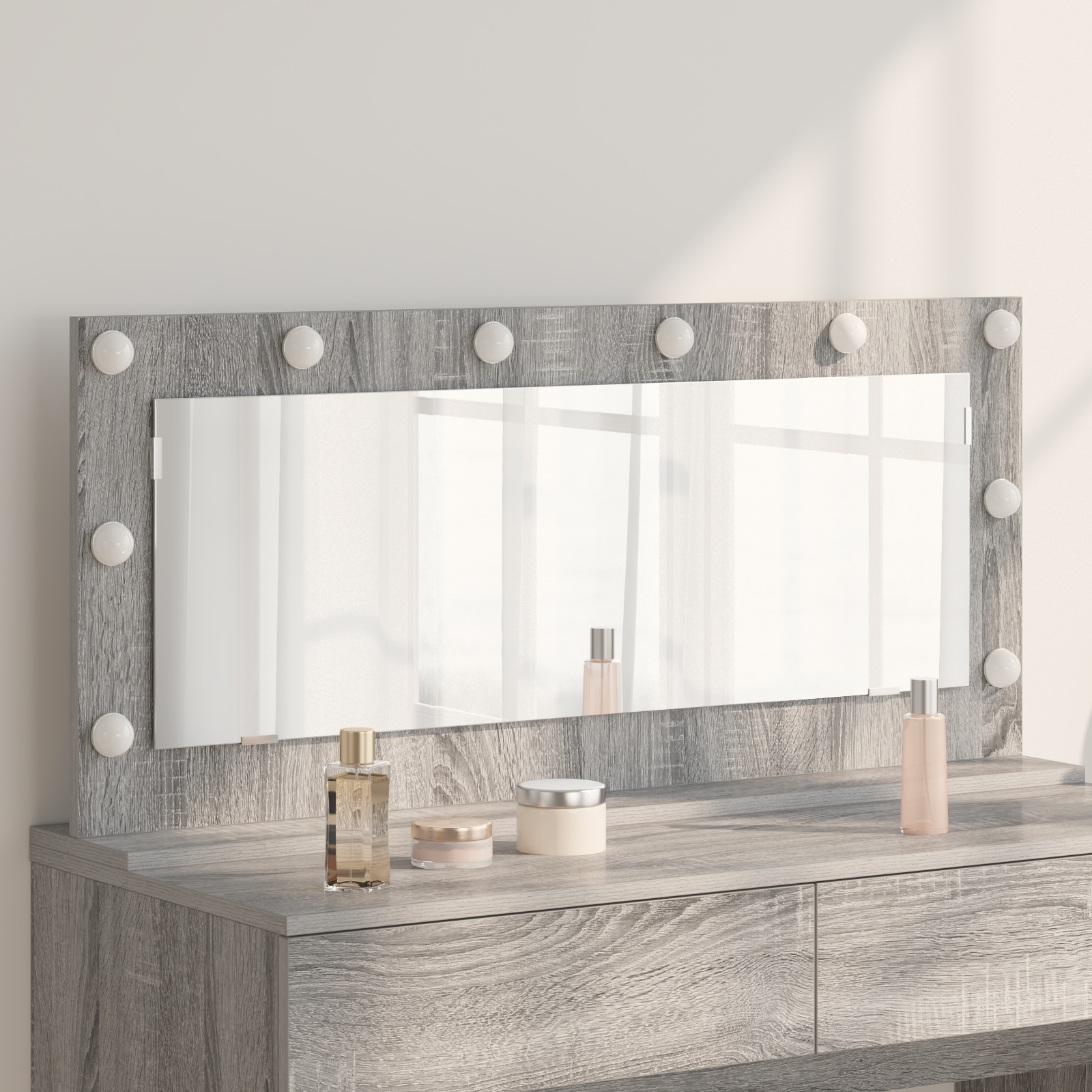Kapta Spiegel met LED Verlichting Grijs Sonoma 100x45x18 cm