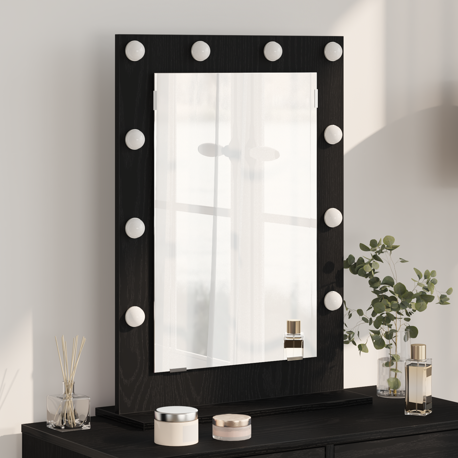 Vanity Spiegel met LED Verlichting Zwart Eiken 70x50x18 cm