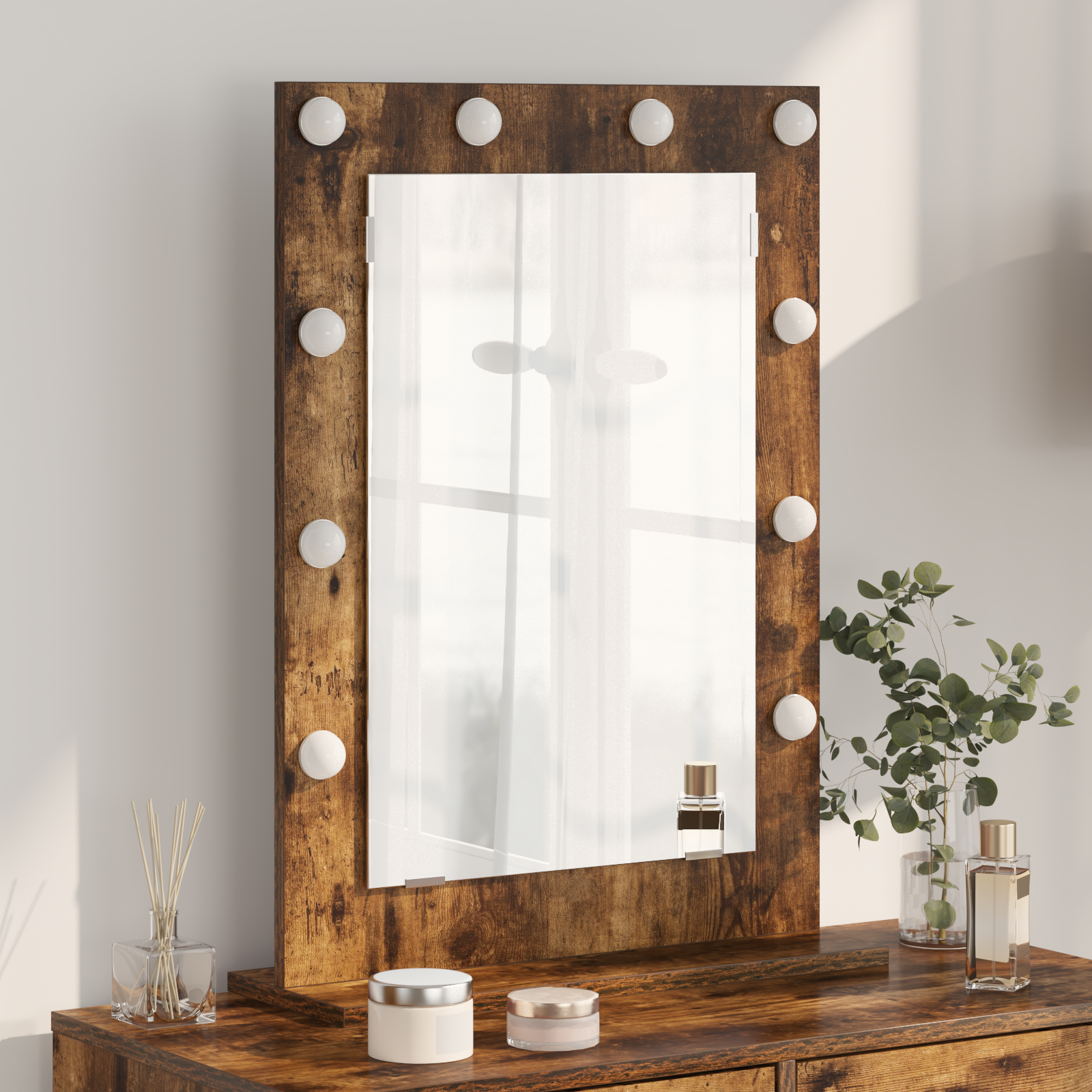 Kaptafel Spiegel Gerookt eiken Hout, Glas 70 x 50 x 18 cm Spiegel