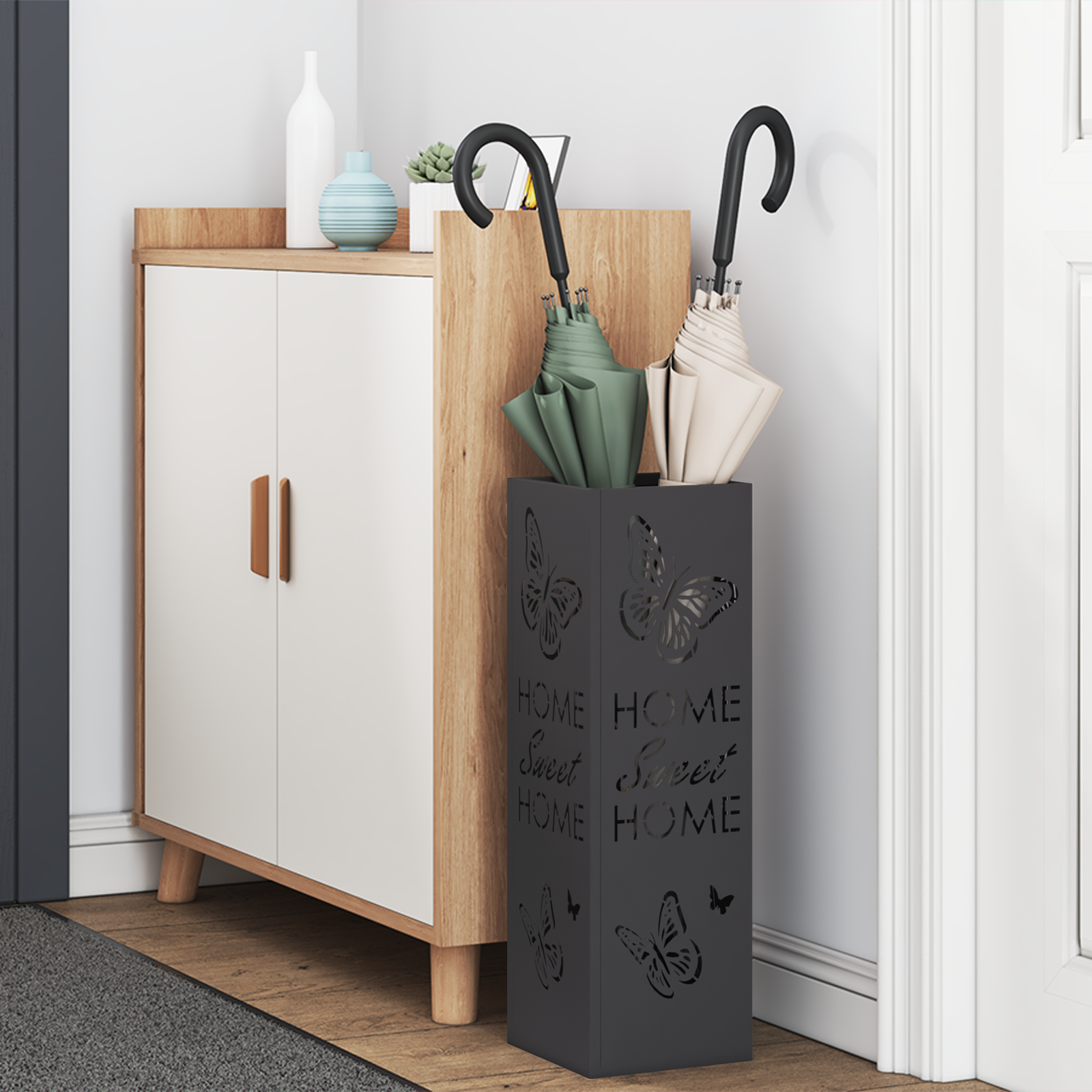 Umbrella Stand Black Metal Medium Decorative Inlays - Image 3