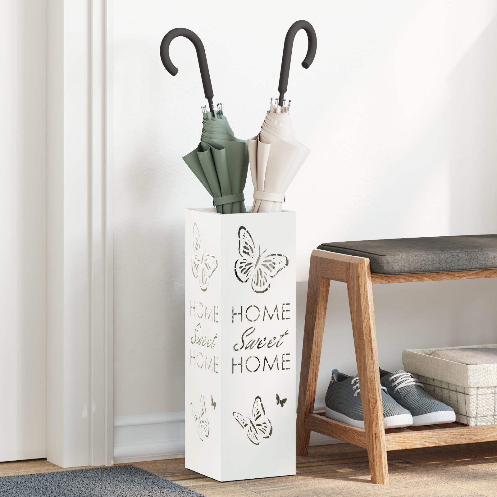 Paraplubak Wit Metaal Middelgroot Decoratieve Inzetten