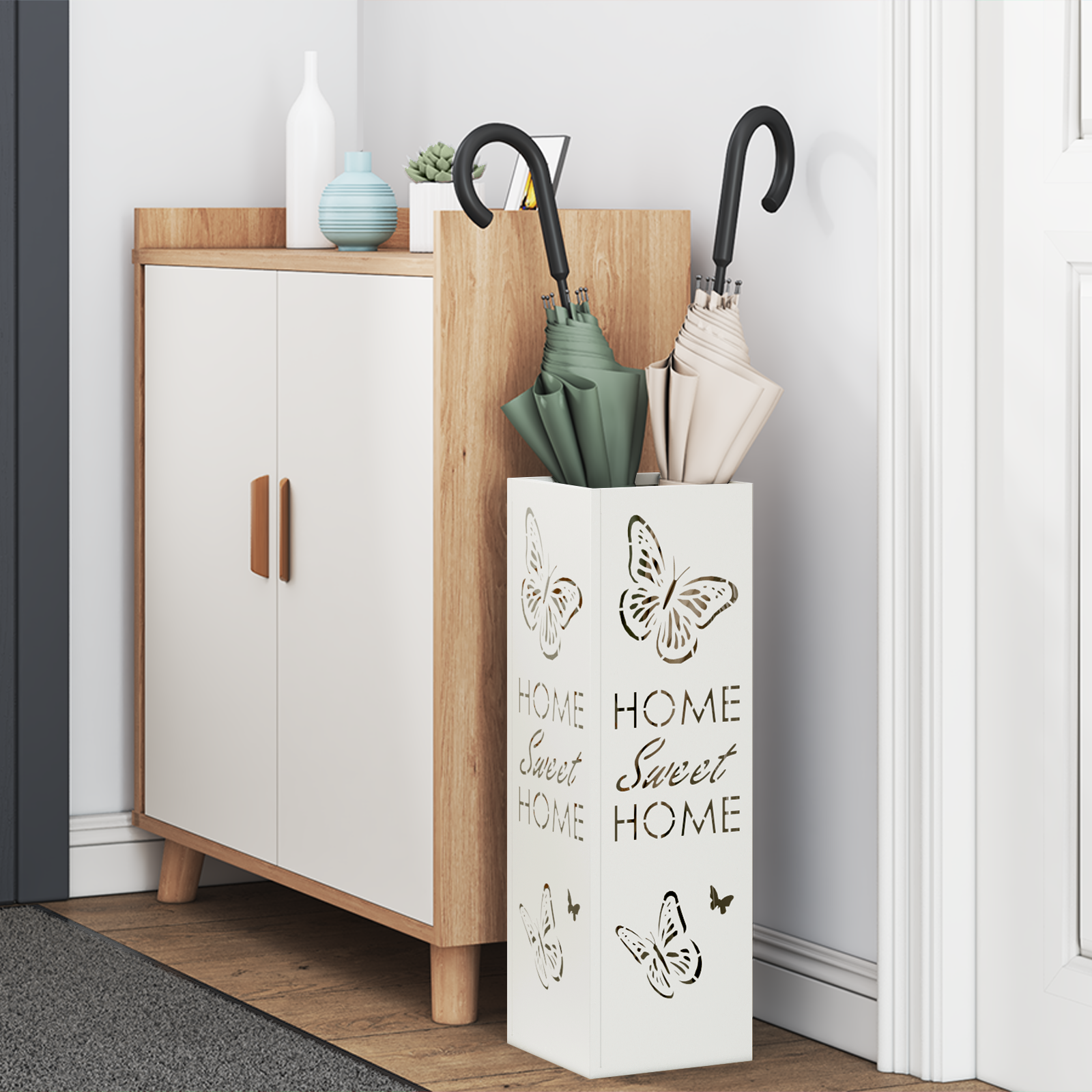 Umbrella Stand White Metal Medium Decorative Inlays - Image 3