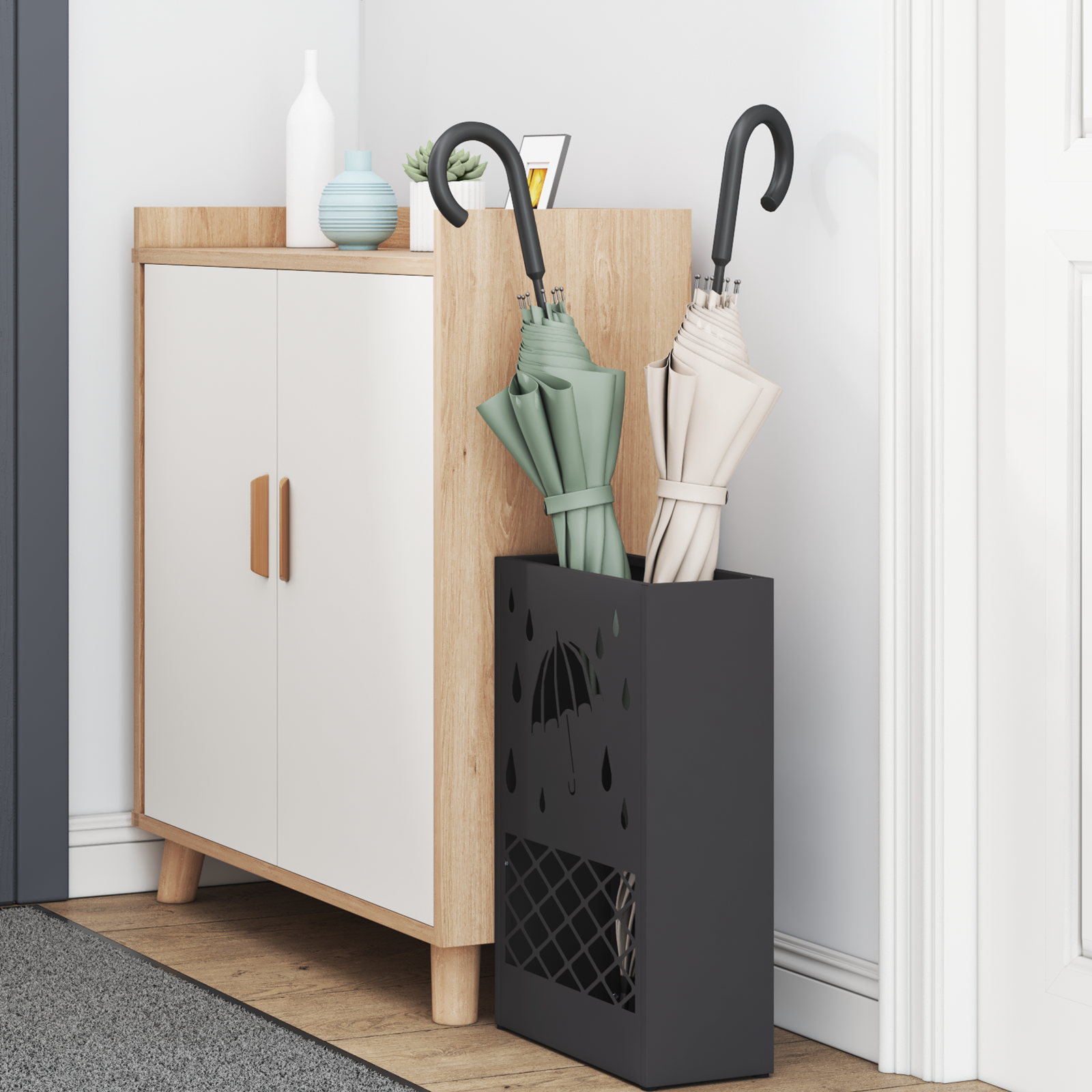 Umbrella Stand Black Metal Medium Umbrella Stand Rectangular - Image 3