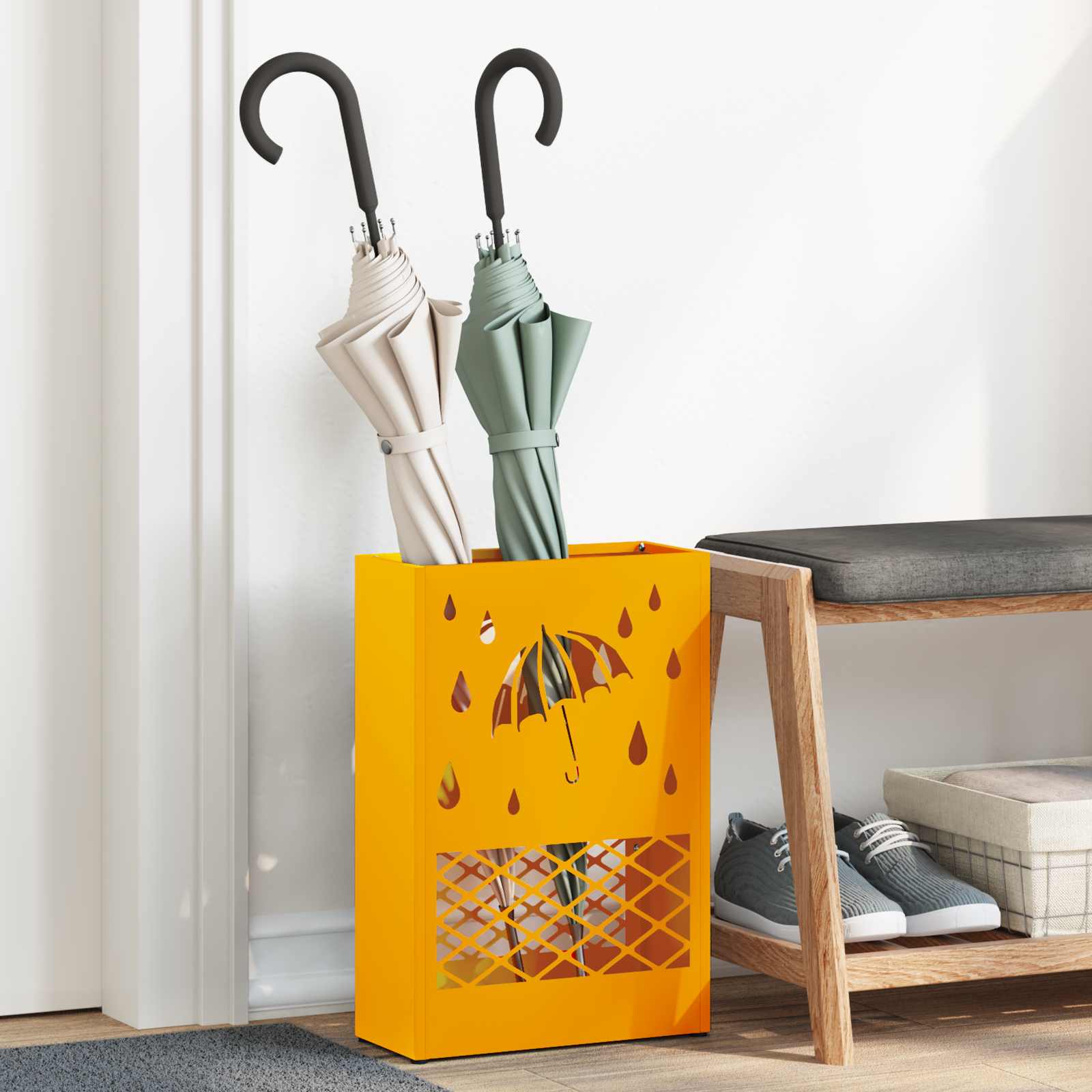 Paraplustandaard Mosterdgeel 28x12x41 cm Staal