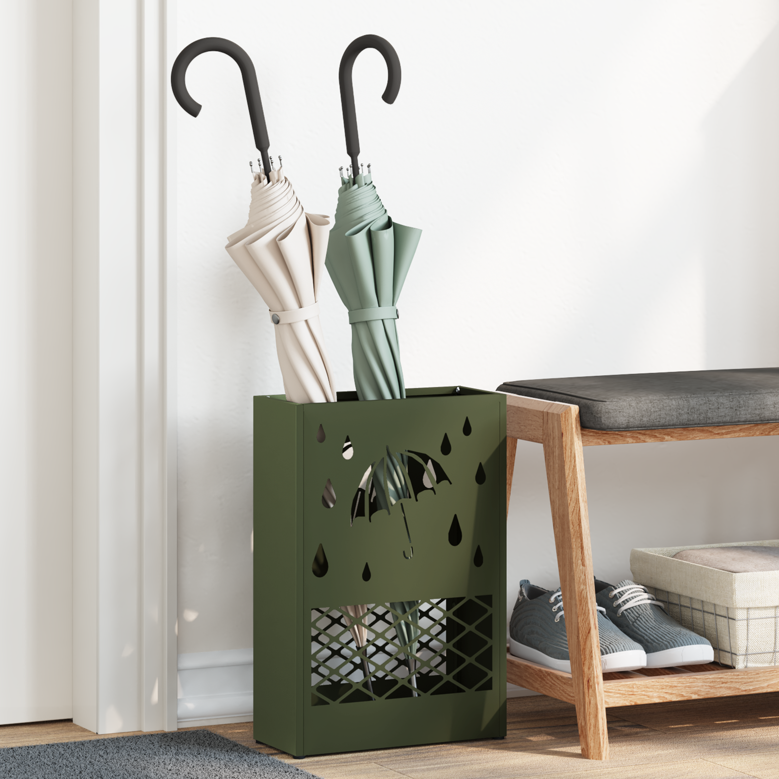 Paraplustandaard Olijfgroen 28x12x41 cm Staal