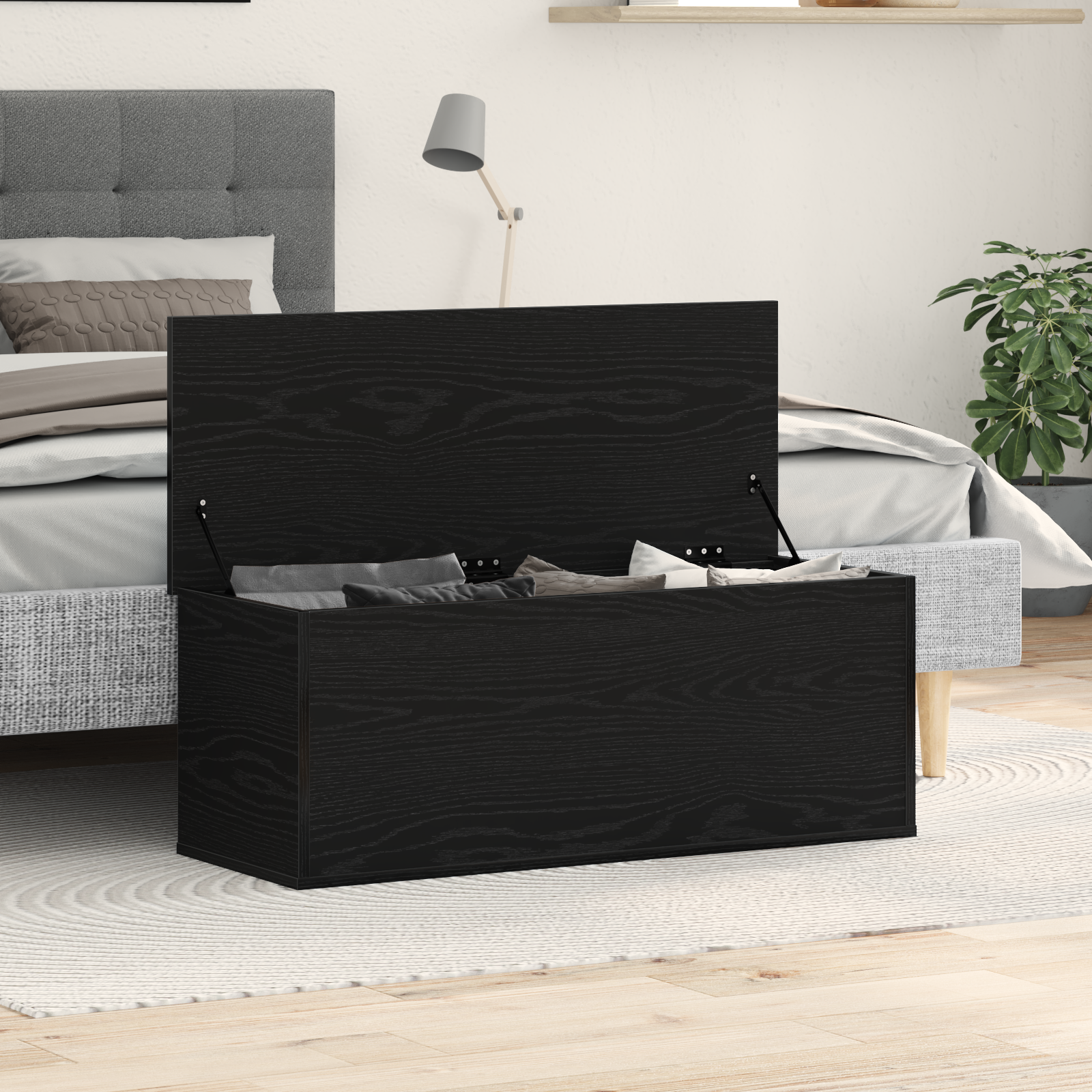 Black Oak Storage Box - 90x35x35 cm - Engineered Wood - Image 4