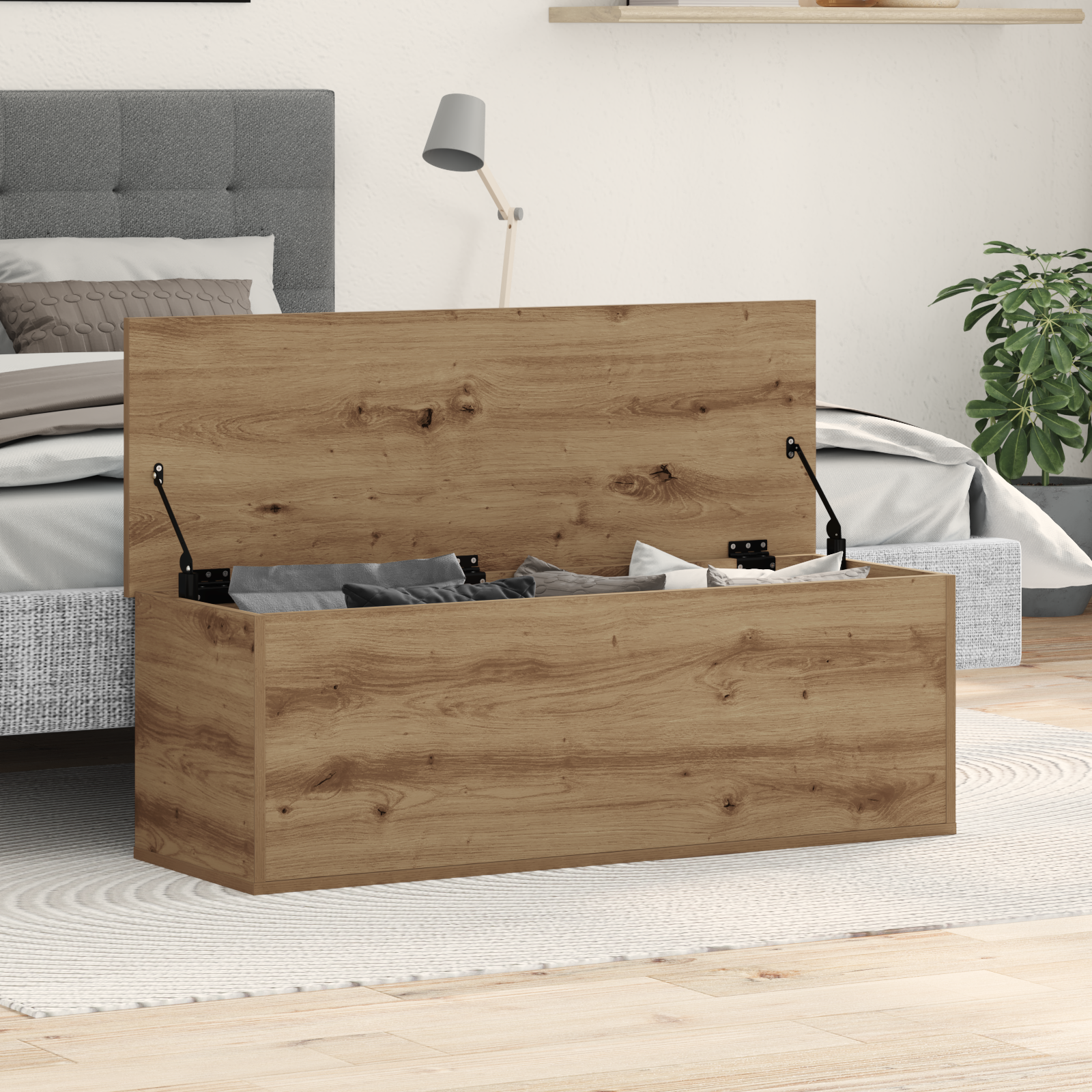 Artisan Oak Storage Box 102x35x35 cm Made of Engineered Wood