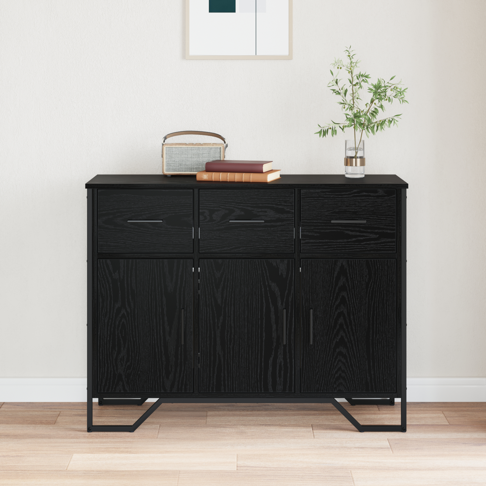Sideboard Black Oak 97x32.5x74.5 cm Engineered Wood - Image 4