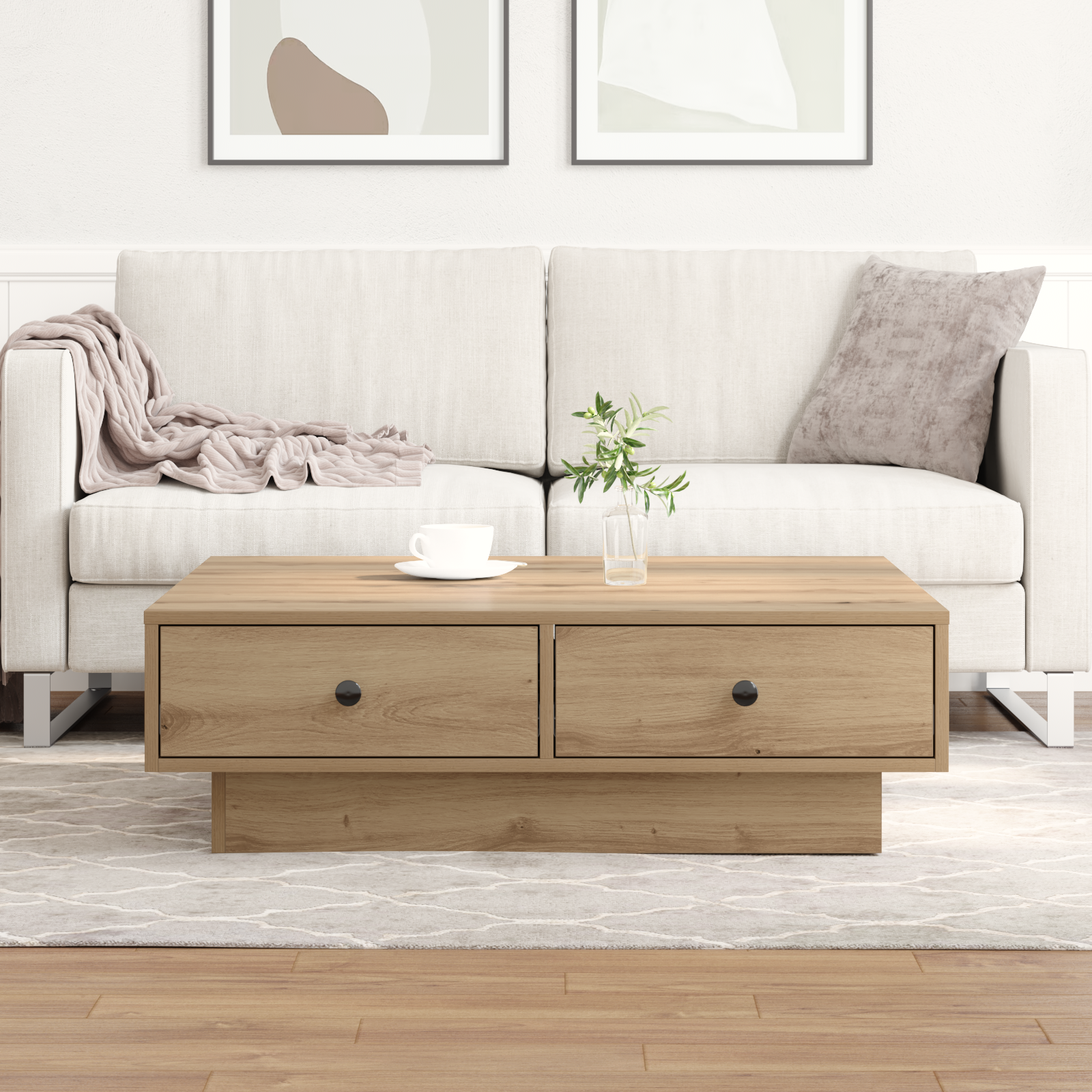 Coffee Table Artisan oak Veneer, MDF 90 x 90 x 28 cm Storage