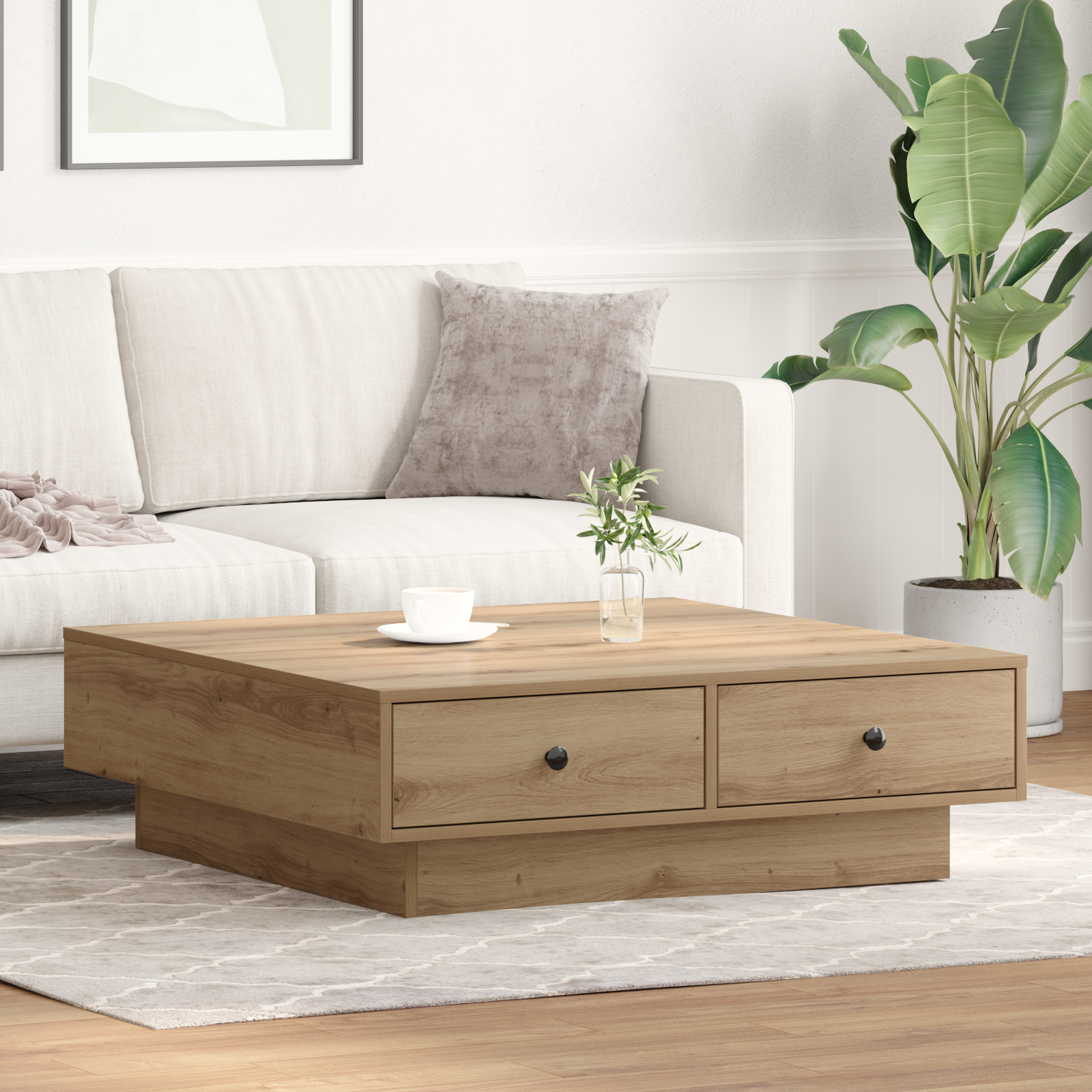 Coffee Table Artisan oak Veneer, MDF 90 x 90 x 28 cm Storage - Image 4