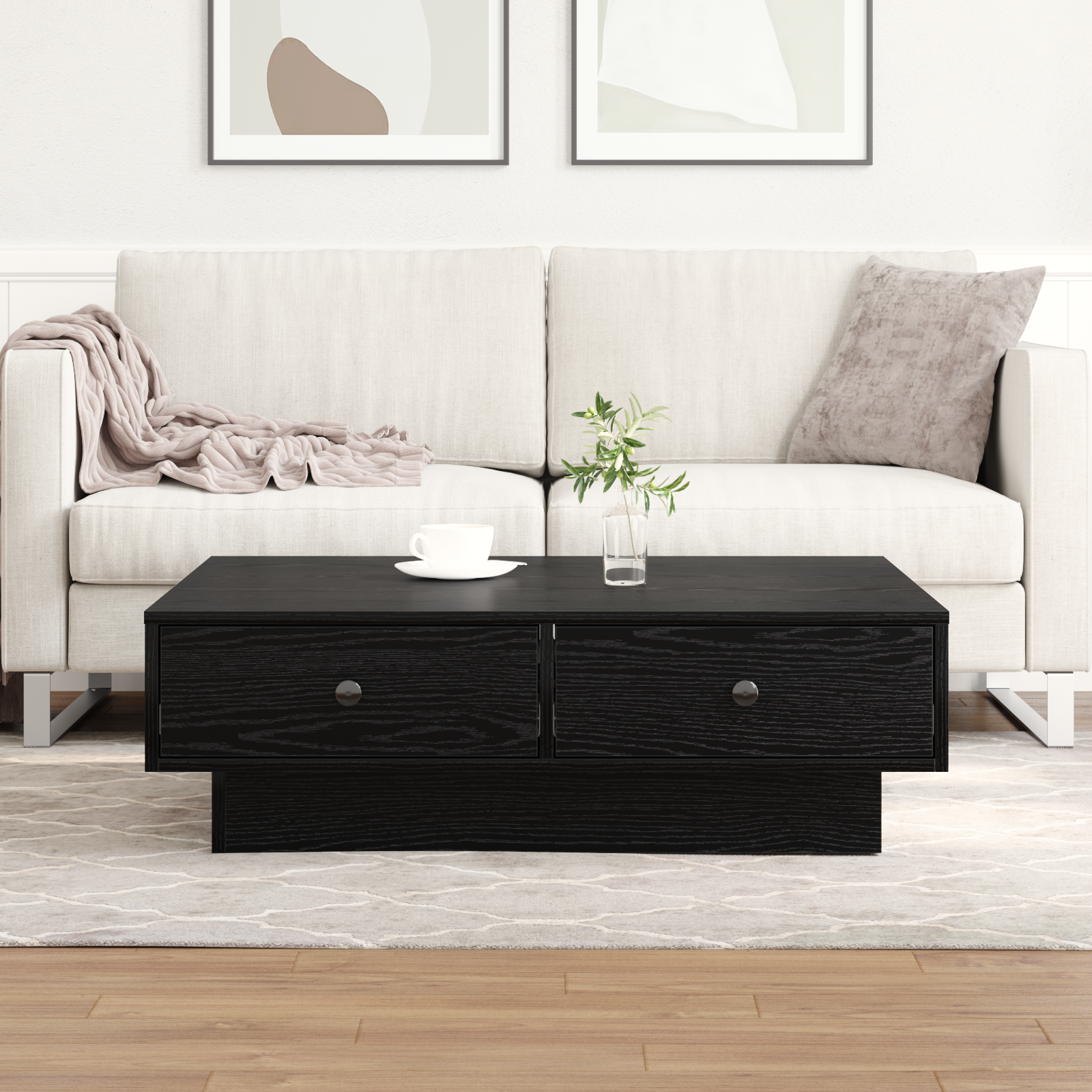Coffee Table Black oak Engineered wood 90 x 90 x 28 cm