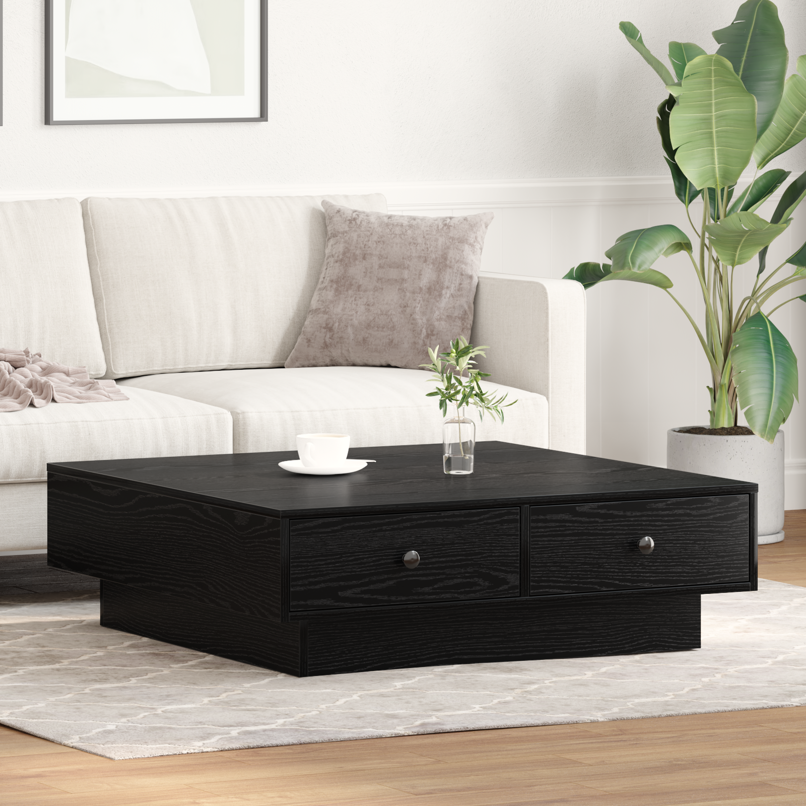 Coffee Table Black oak Engineered wood 90 x 90 x 28 cm - Image 4