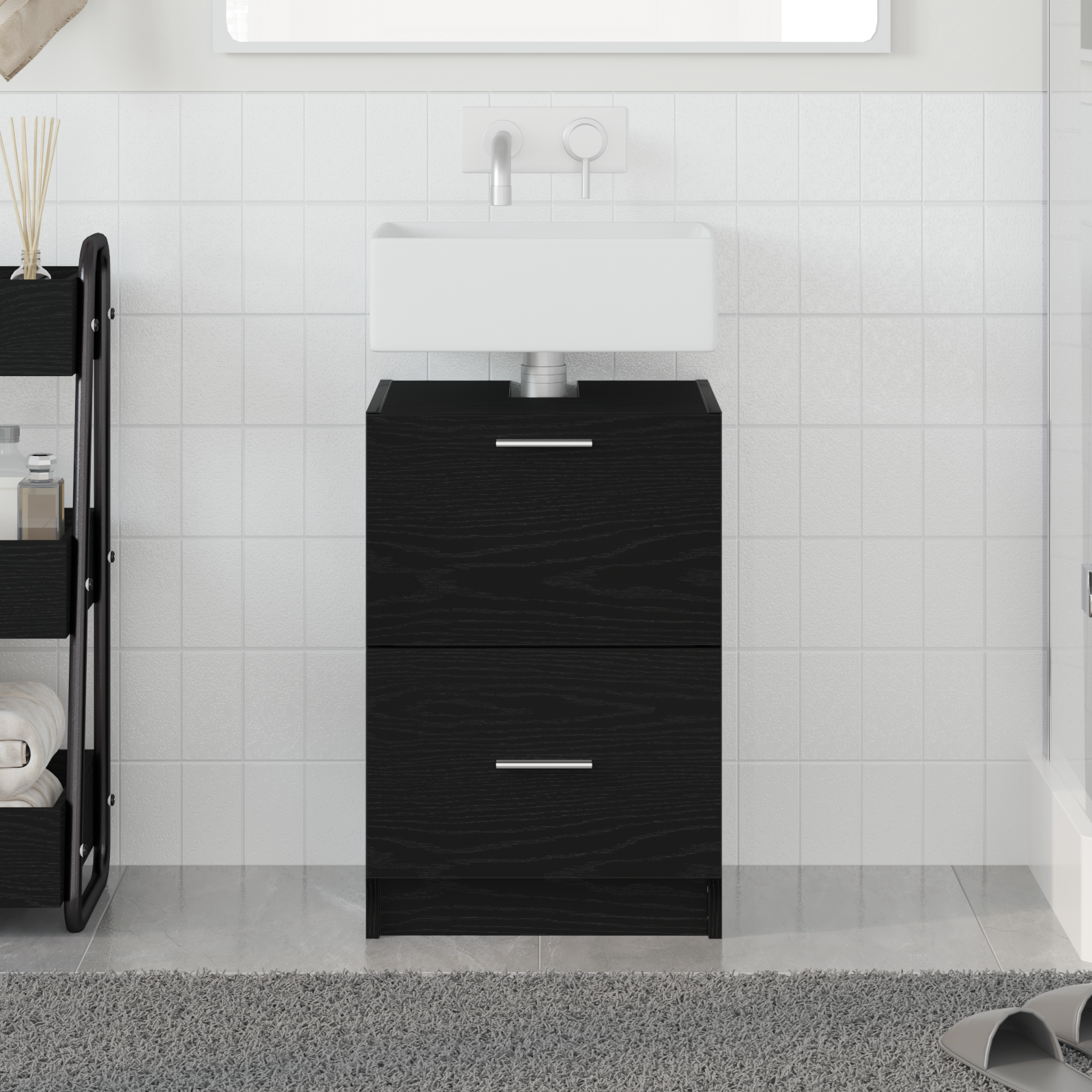 Sink Cabinet Black Oak 40x37x59 cm Engineered Wood
