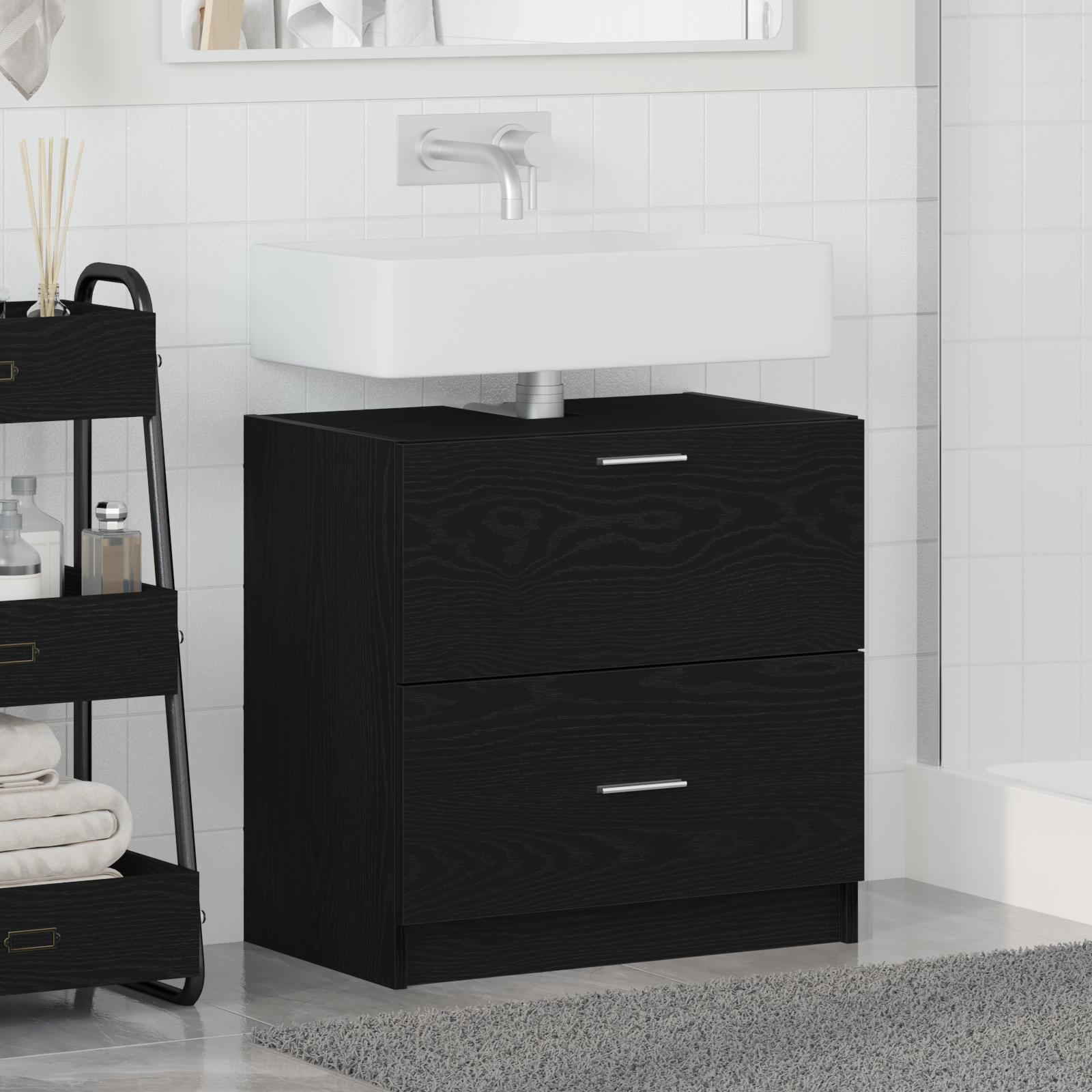 Sink Cabinet Black Oak 59x37x59 cm Engineered Wood - Image 4