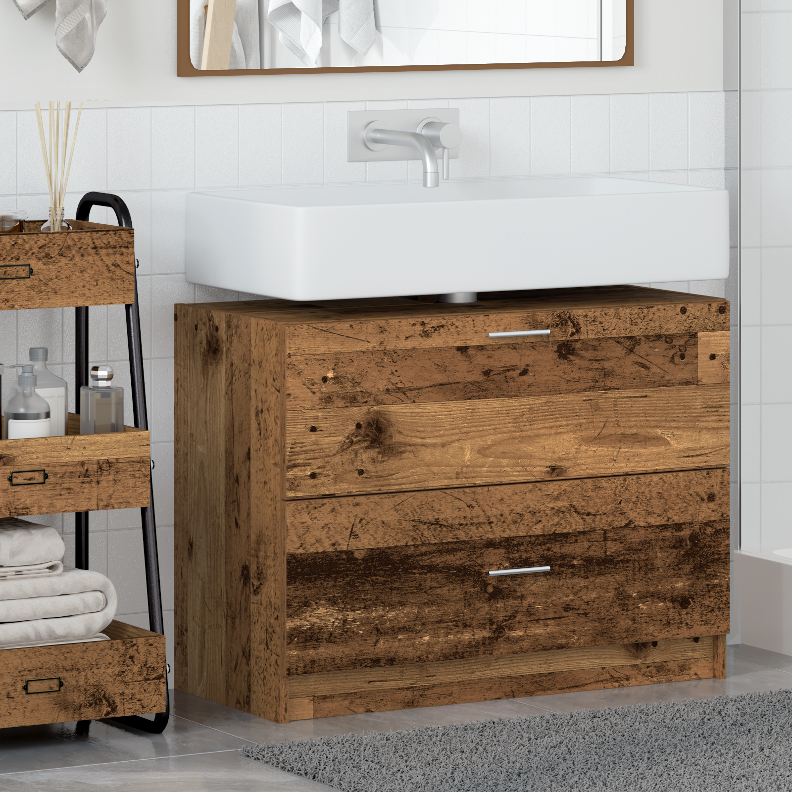 Thumbnail - vidaXL Waschbeckenschrank Altholz 78x37x59 cm Holzwerkstoff