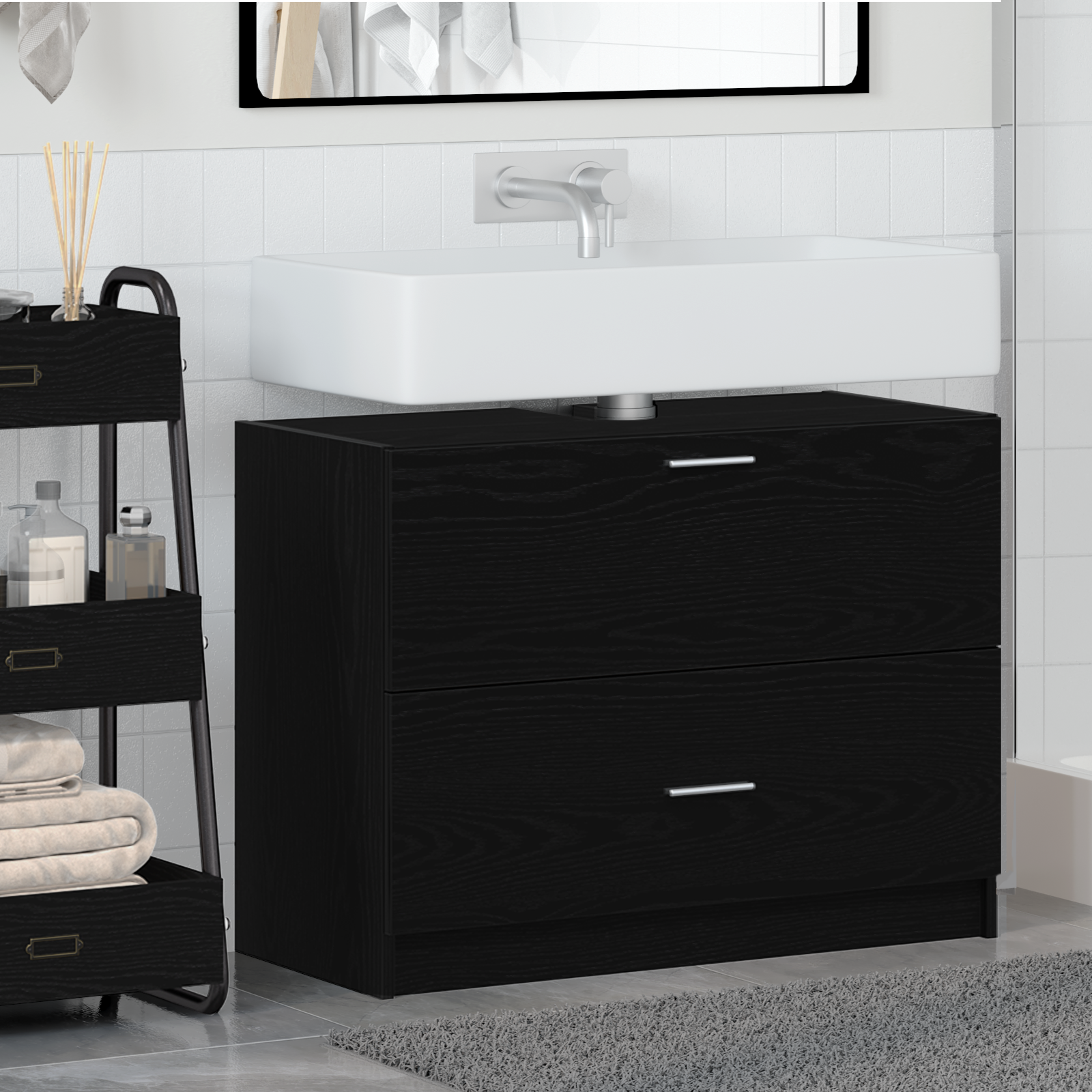 Sink Cabinet Black Oak 78x37x59 cm Engineered Wood