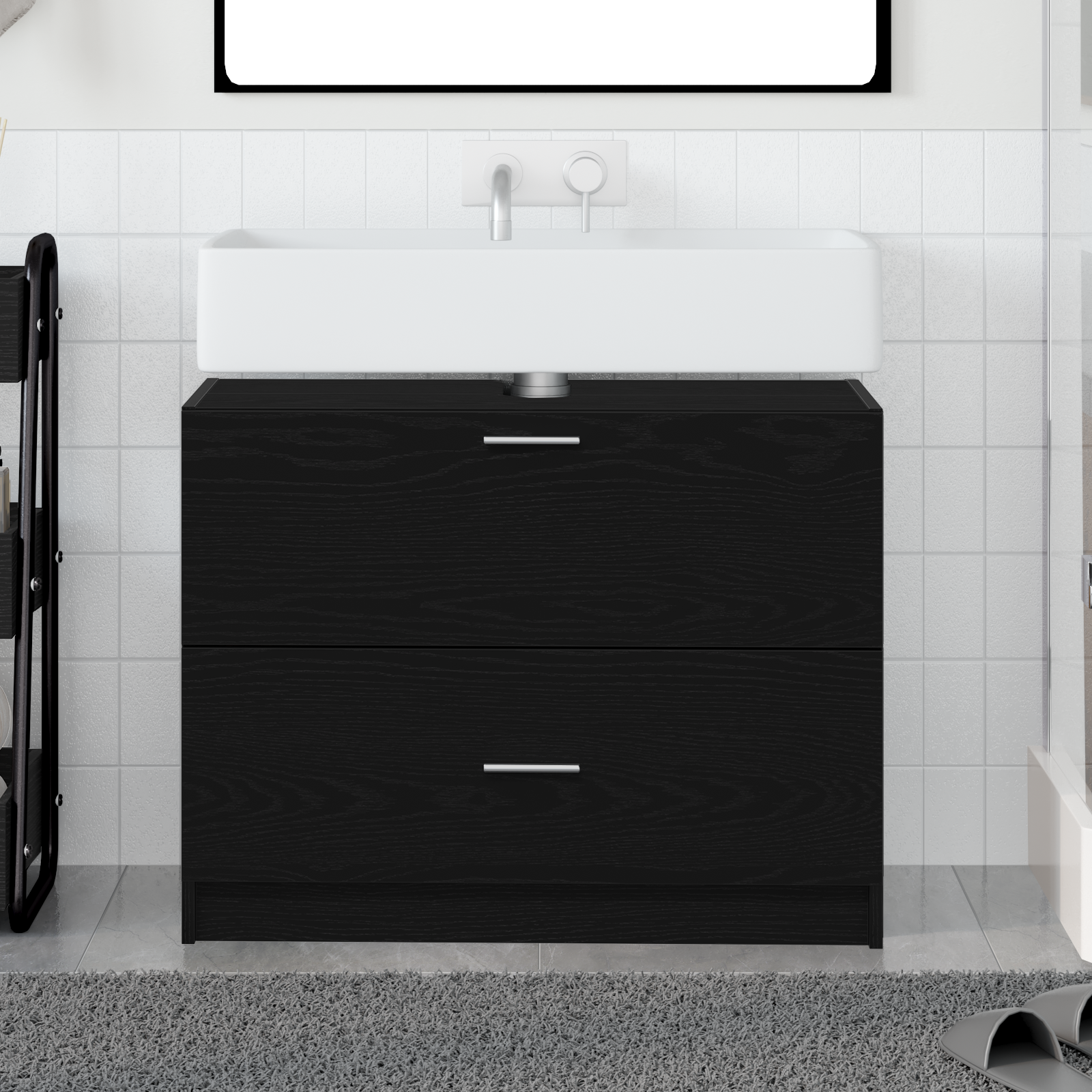 Sink Cabinet Black Oak 78x37x59 cm Engineered Wood - Image 4