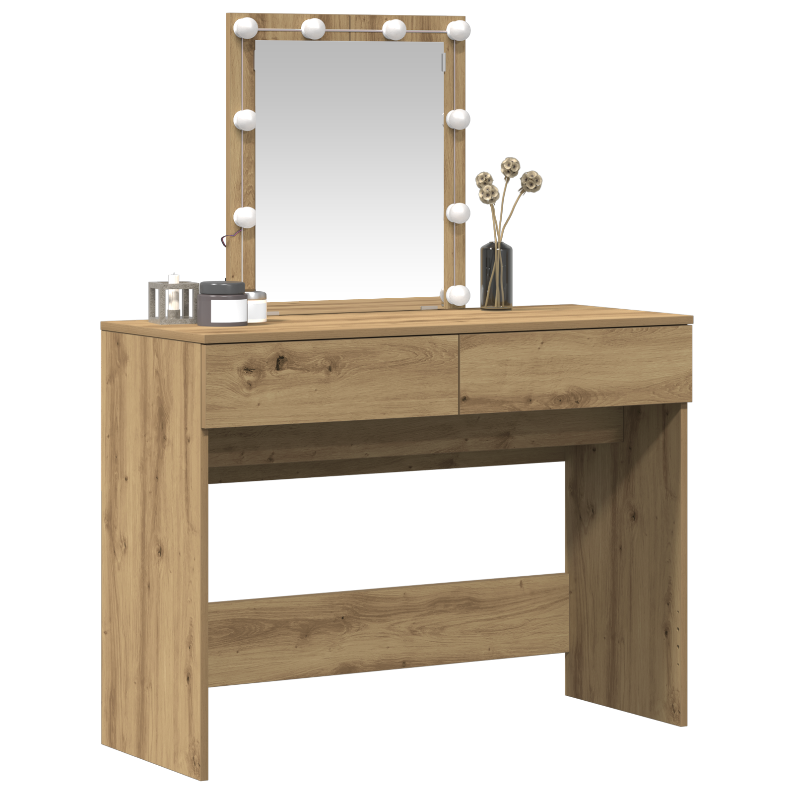 Dressing Table with Mirror and LEDs Artisan Oak Engineered Wood - Image 3
