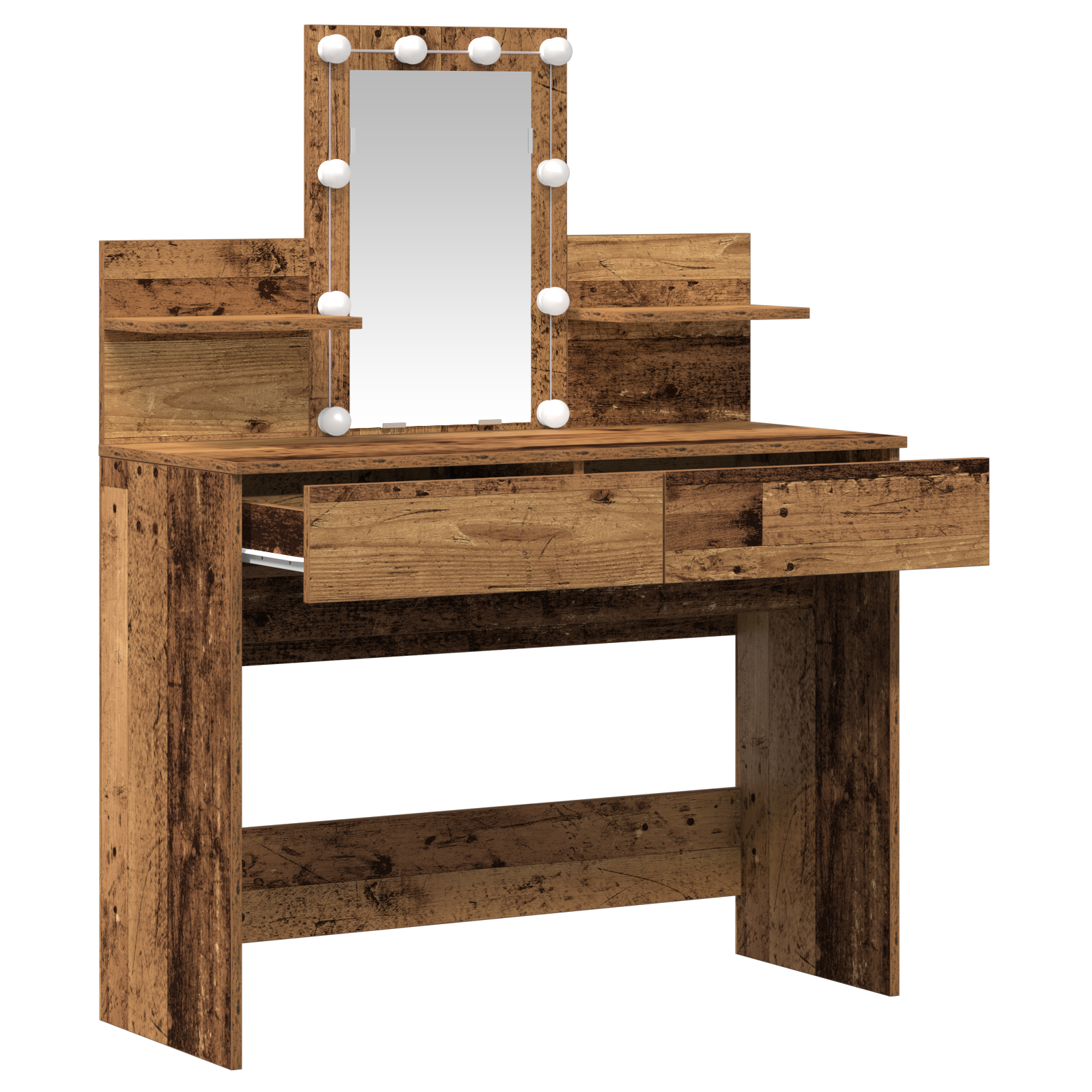 Dressing Table with Mirror&LED Lights Old Wood Engineered Wood - Image 4