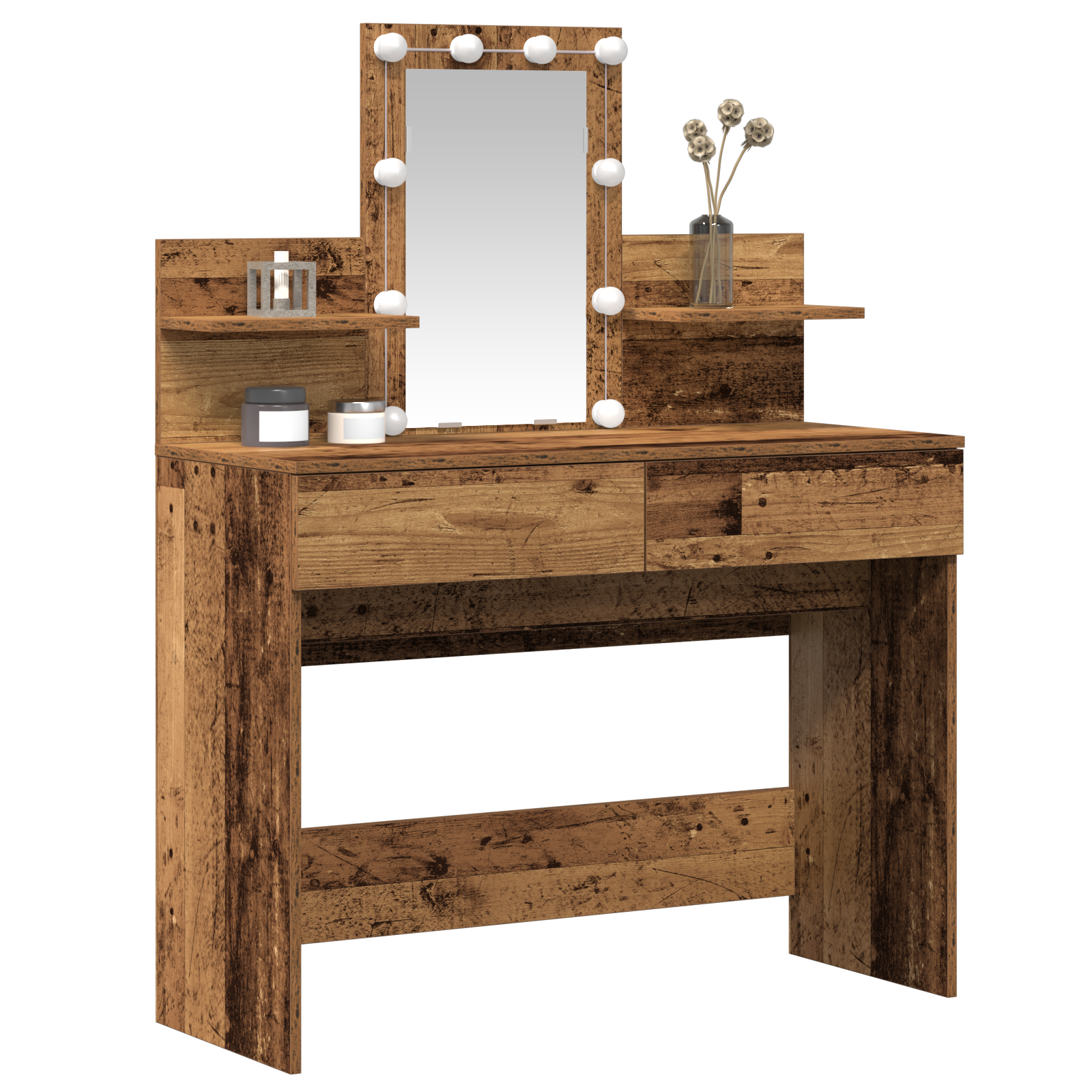 Dressing Table with Mirror&LED Lights Old Wood Engineered Wood - Image 3
