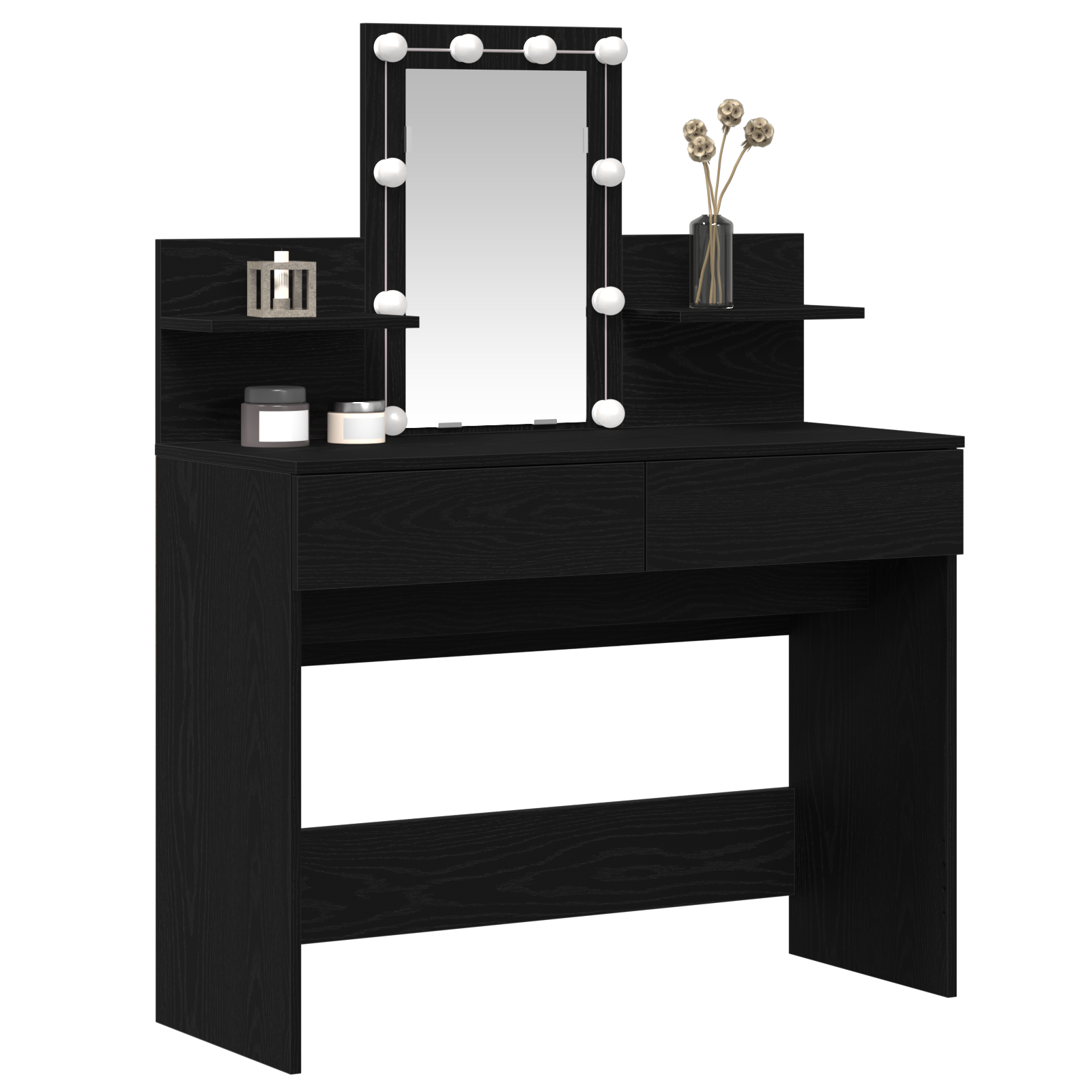 Dressing Table with LED Black Oak 100x40x130 cm - Image 3