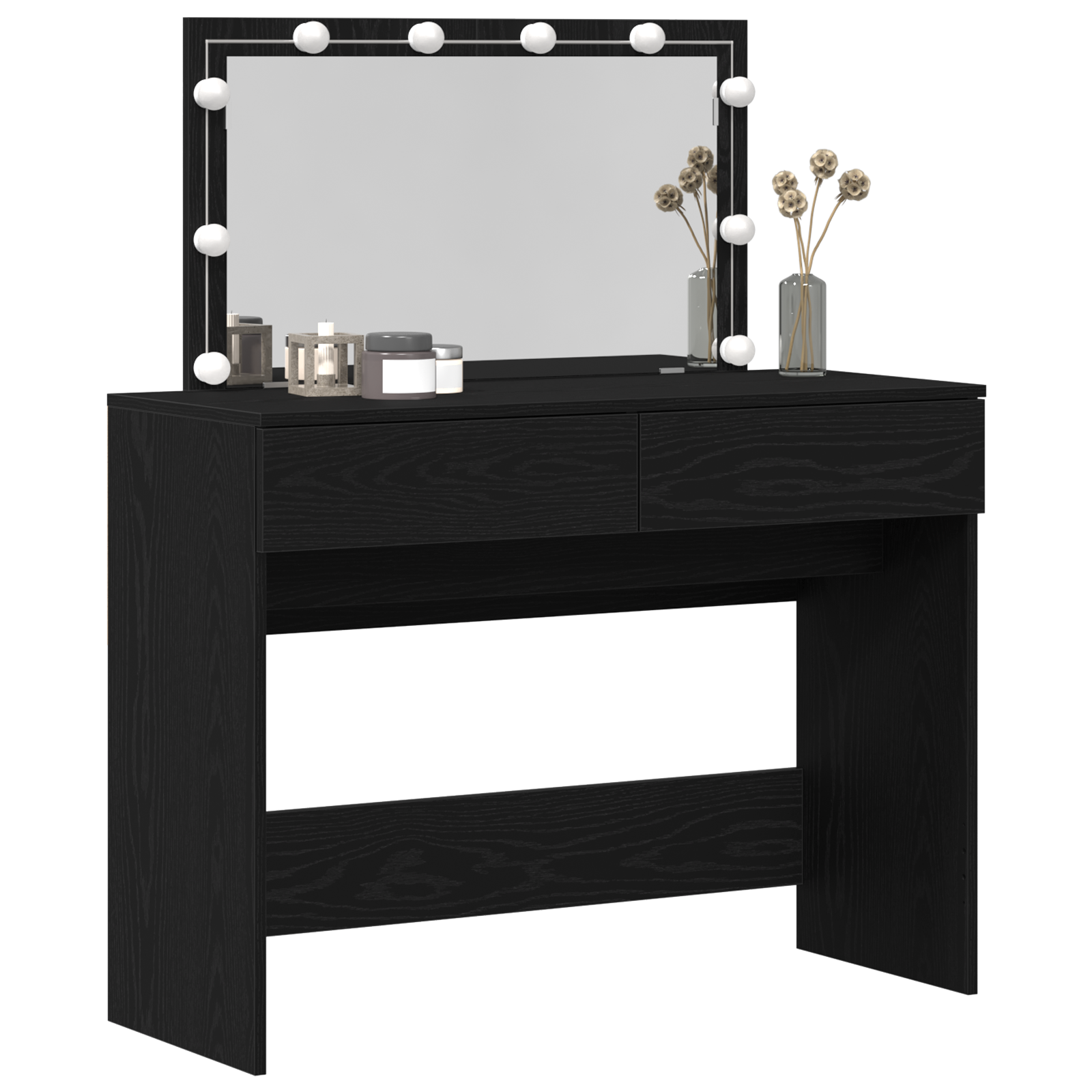 Dressing Table with LED Black Oak 100x40x120 cm - Image 3