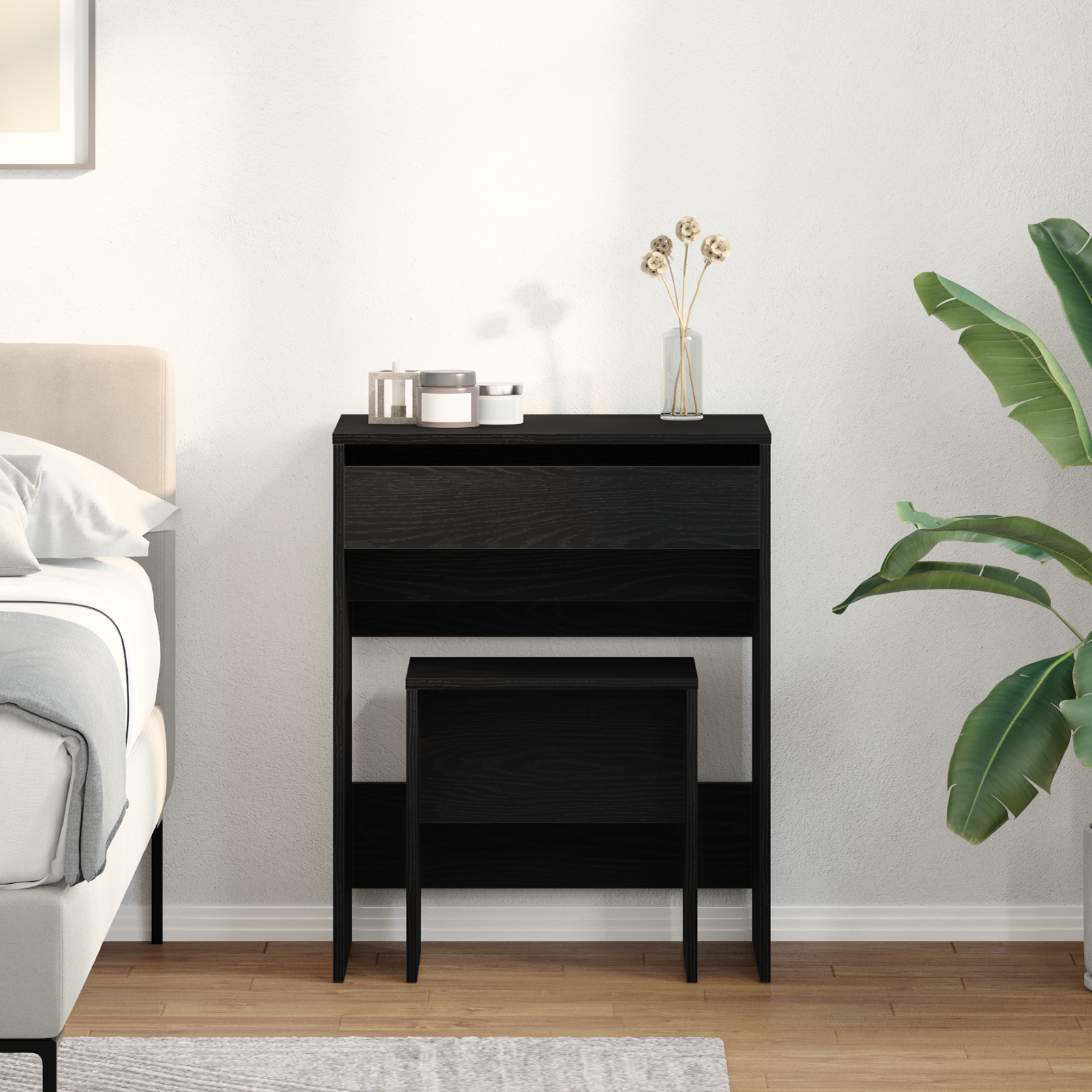 Dressing Table with Mirror Black Oak Engineered Wood