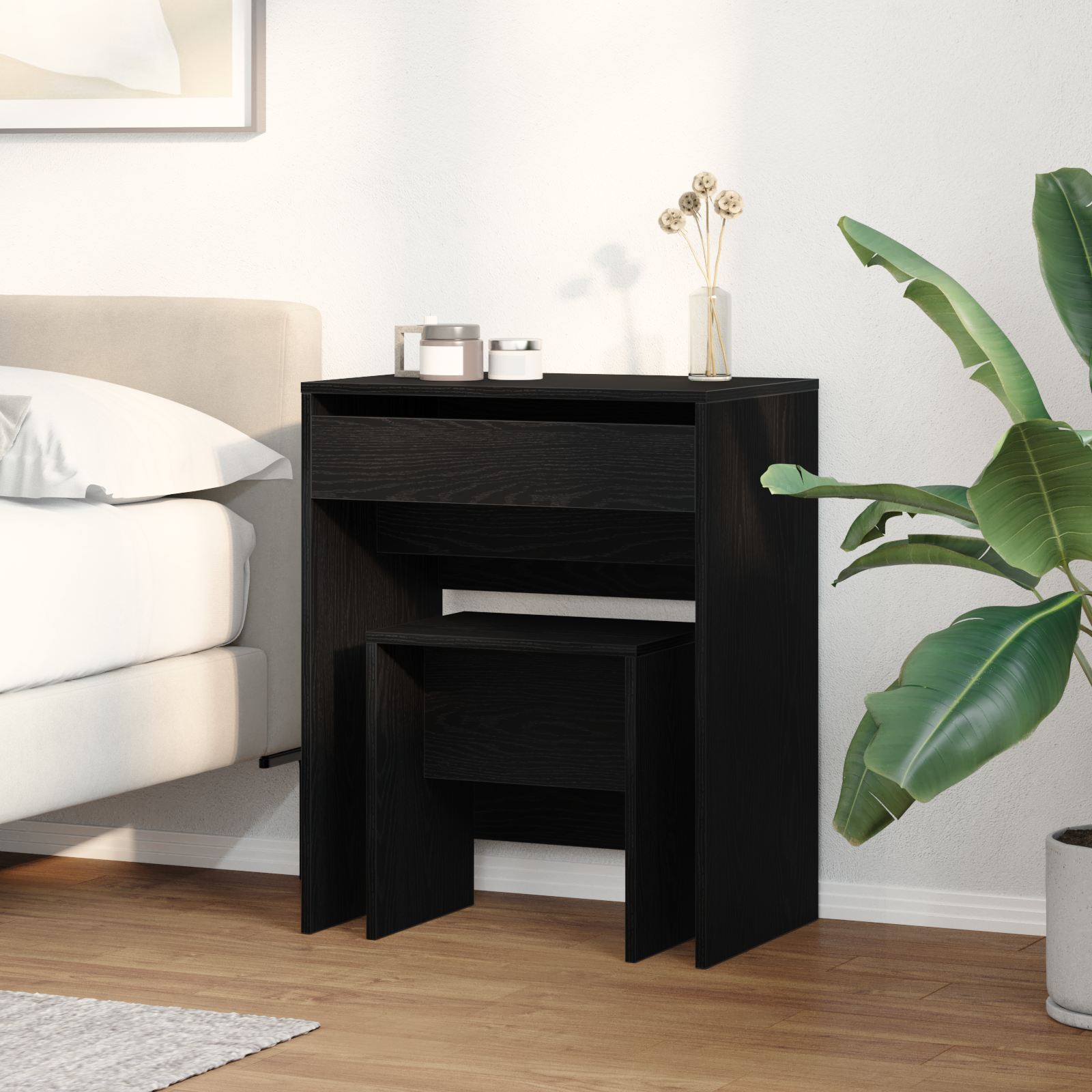 Dressing Table with Mirror Black Oak Engineered Wood - Image 4