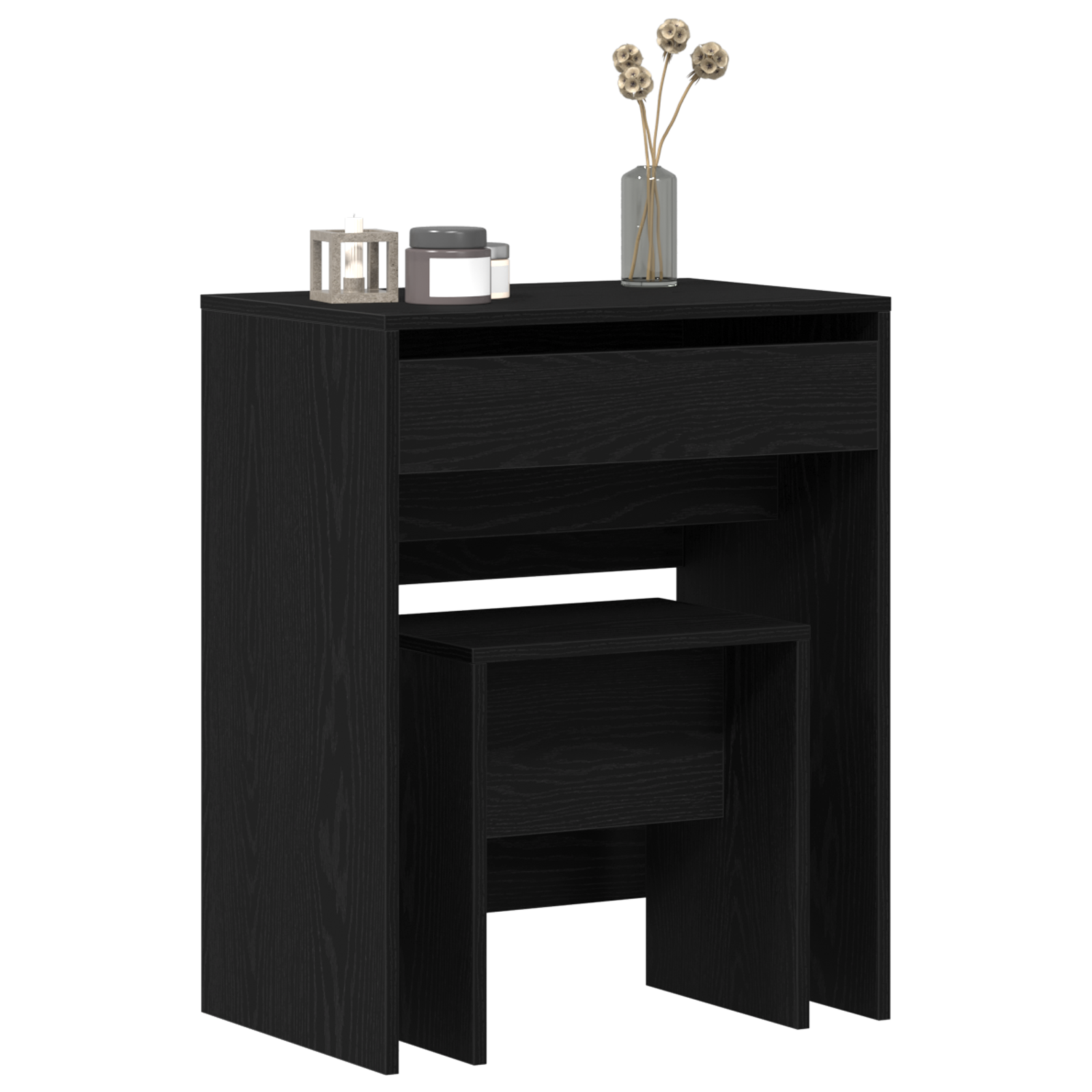 Dressing Table with Mirror Black Oak Engineered Wood - Image 3