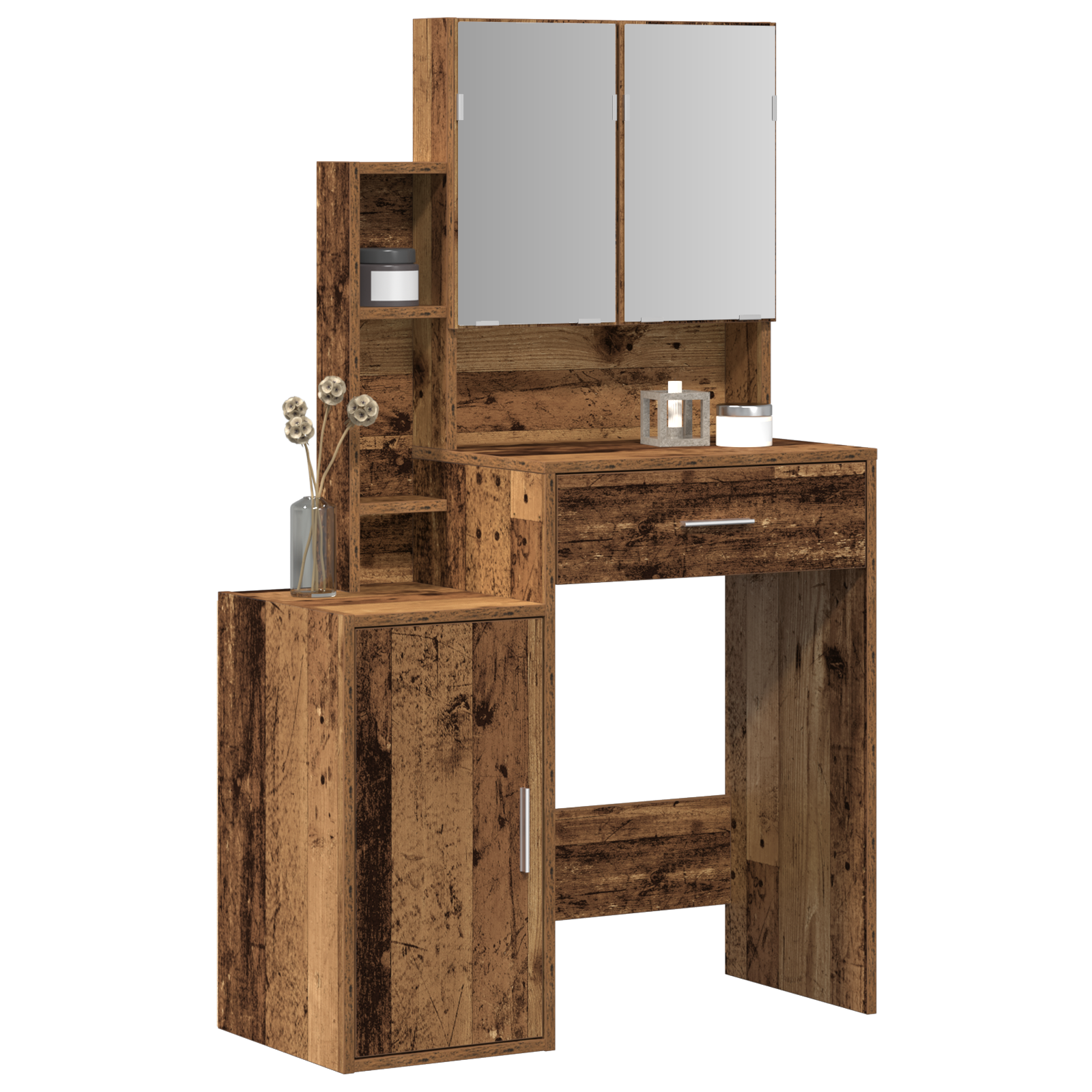Dressing Table with Mirror&LED Lights Old Wood Engineered Wood - Image 3