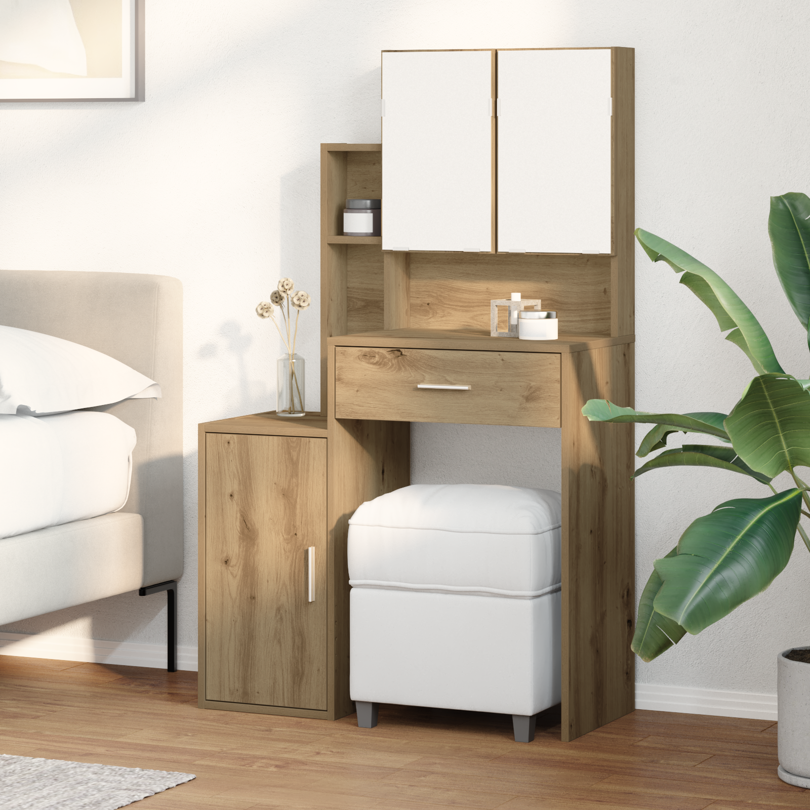 Dressing Table with Mirror and LEDs Artisan Oak Engineered Wood - Image 4