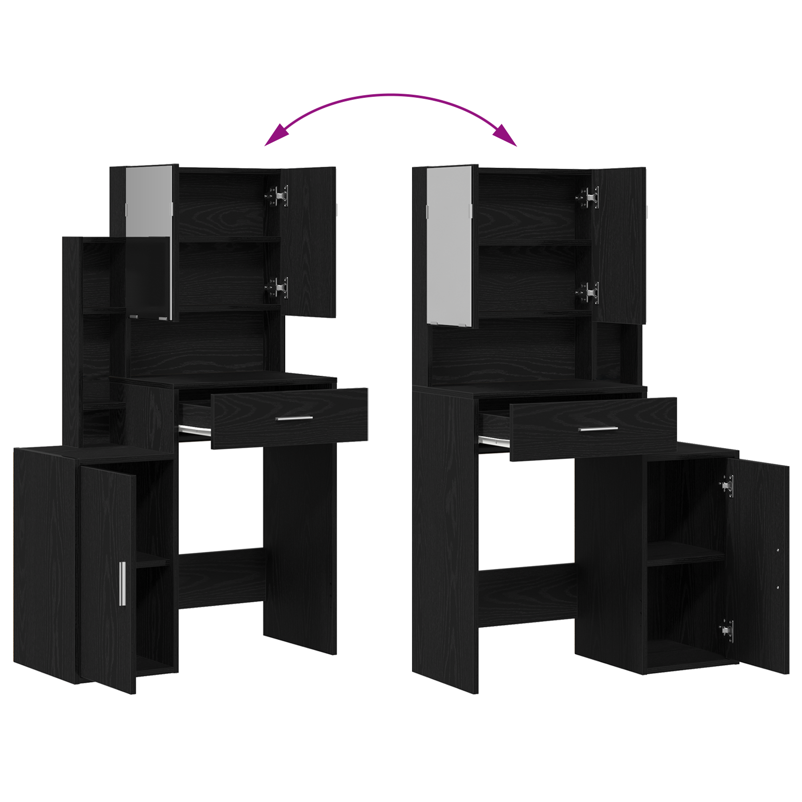 Dressing Table with Mirror&LED Lights Black Oak Engineered Wood - Image 11