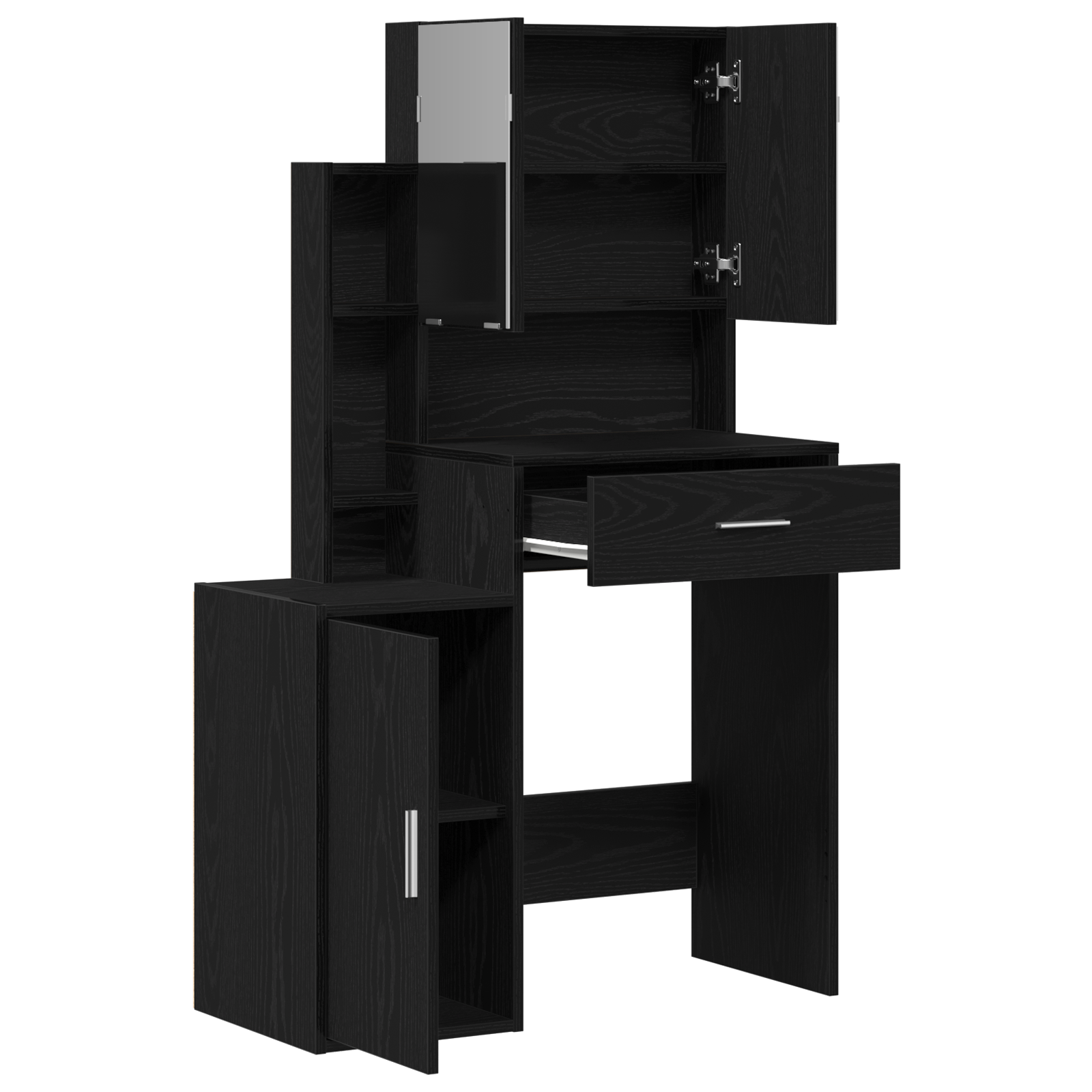 Dressing Table with Mirror&LED Lights Black Oak Engineered Wood - Image 5