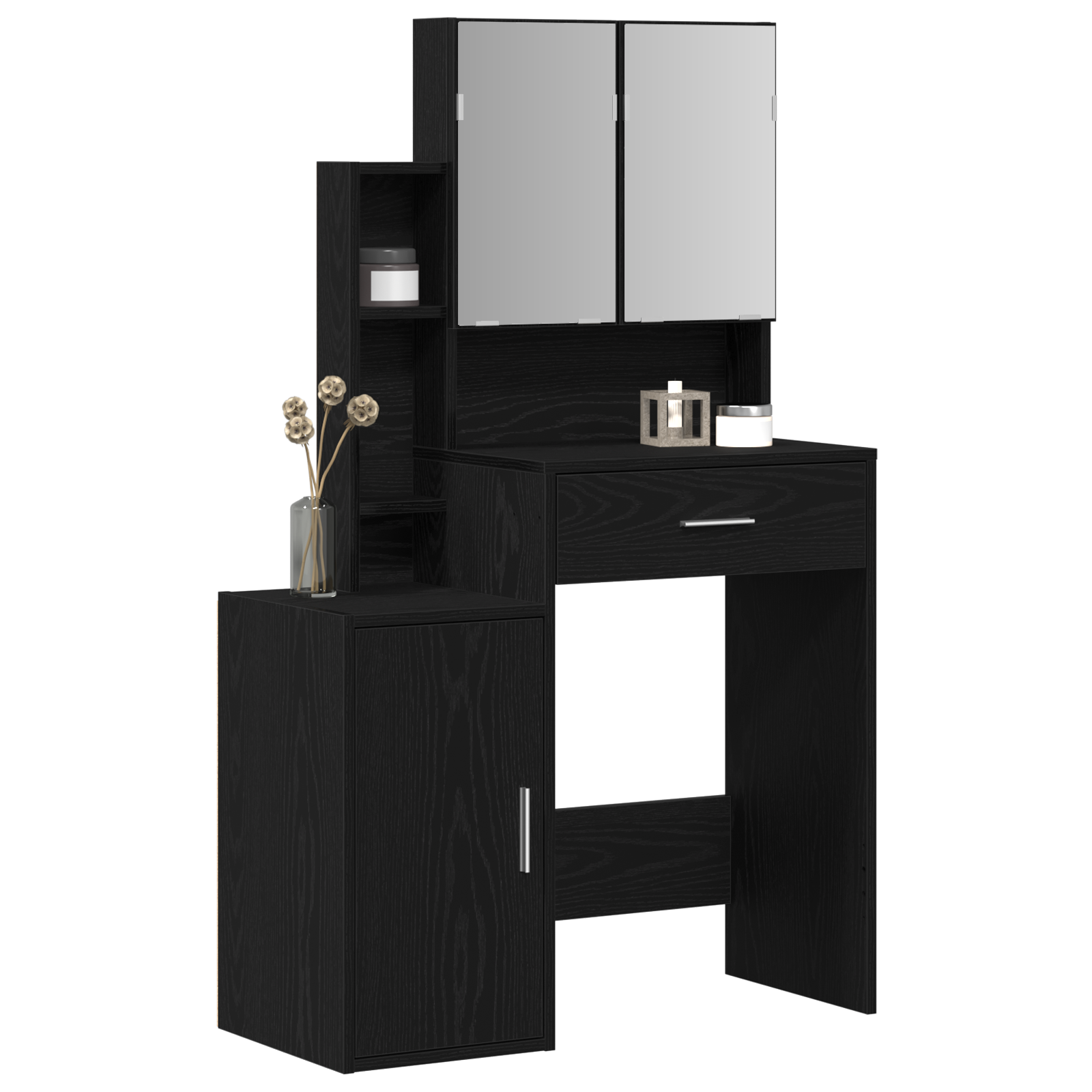 Dressing Table with Mirror&LED Lights Black Oak Engineered Wood - Image 3