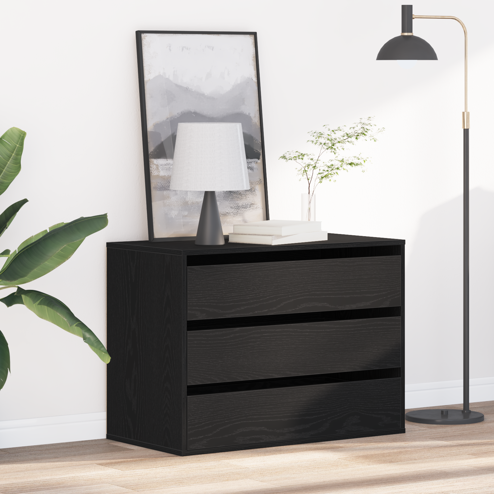 Kampinis komodas Juoda 80x41x58 cm Inžinerinis medis