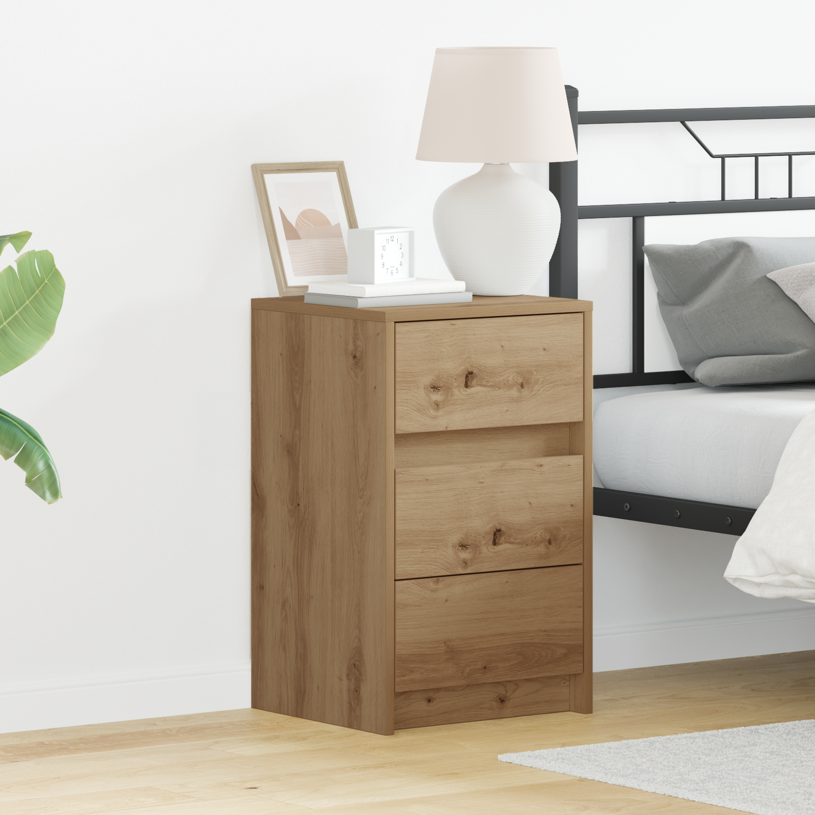 Bedside Cabinet with LED Lights Artisan Oak Engineered Wood