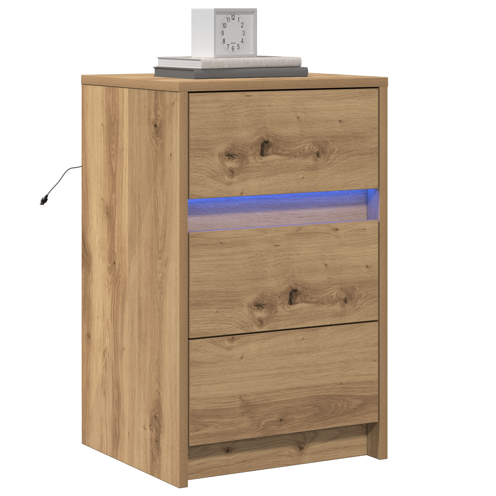 Bedside Cabinet with LED Lights Artisan Oak Engineered Wood - Image 3